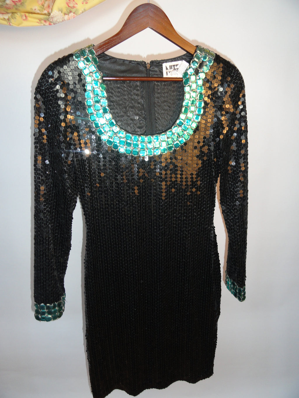 Black & Green Sequin Mini Dress
