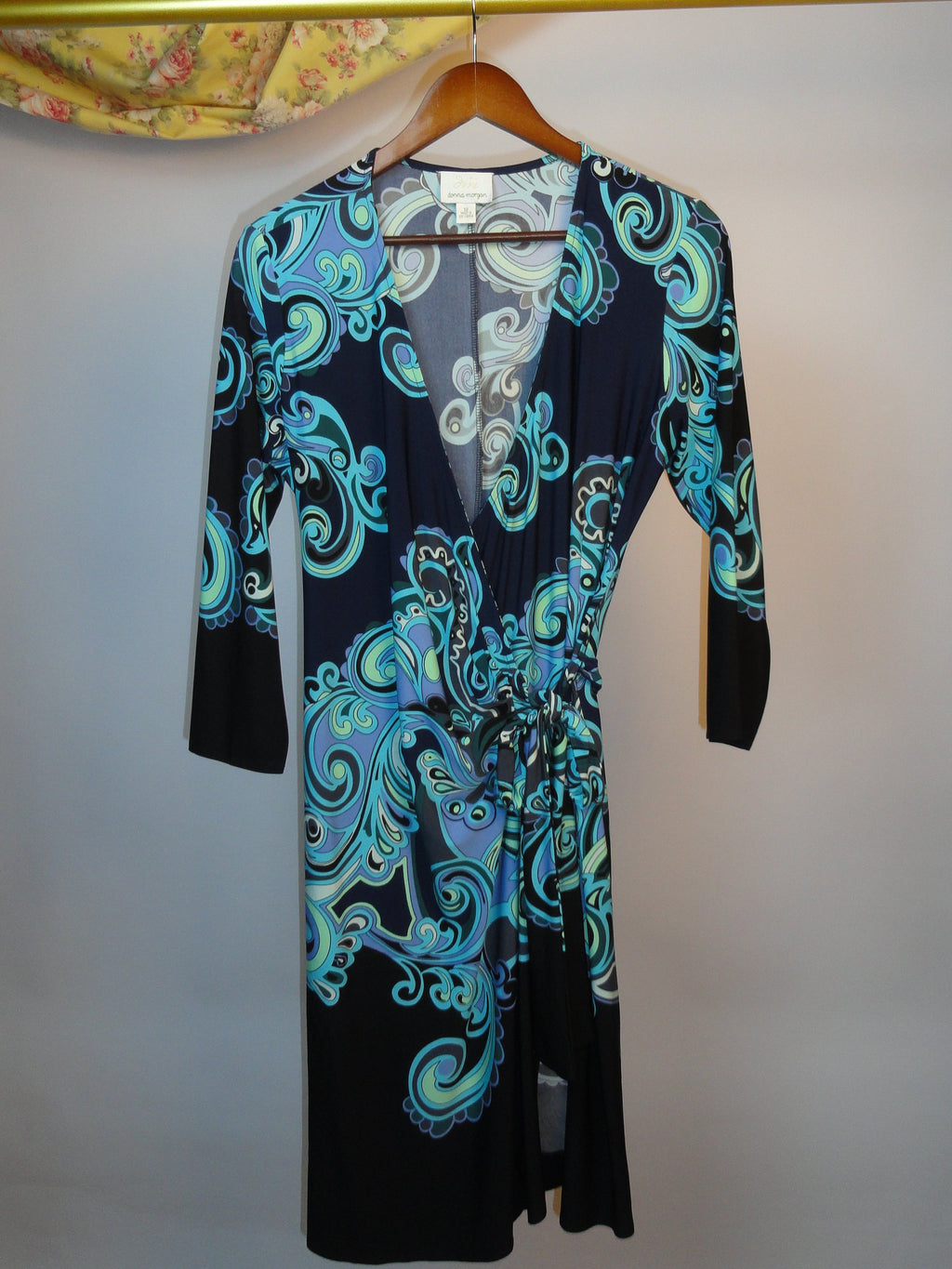 Blue Long-sleeve Wrap Dress