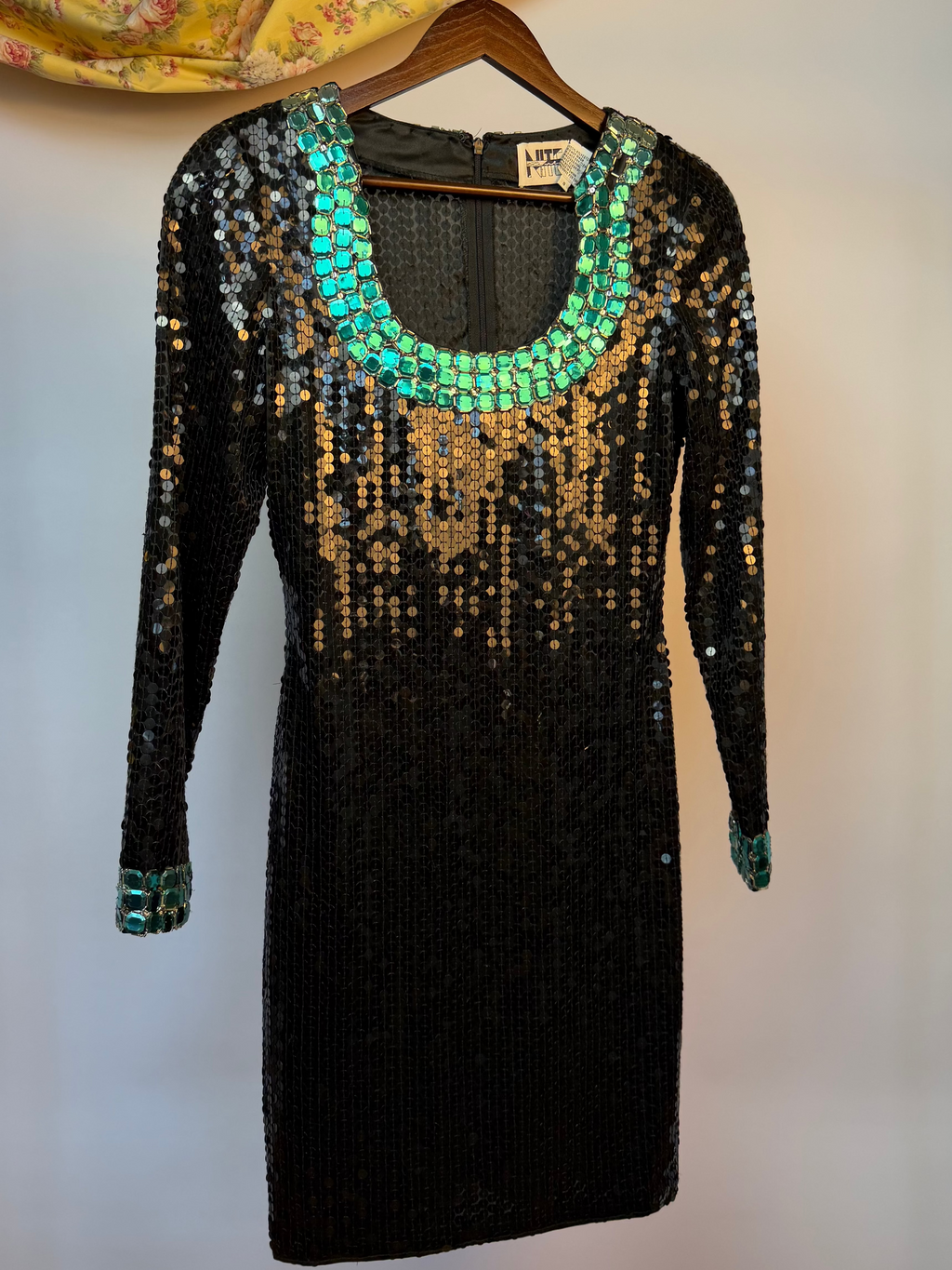 Black & Green Sequin Mini Dress