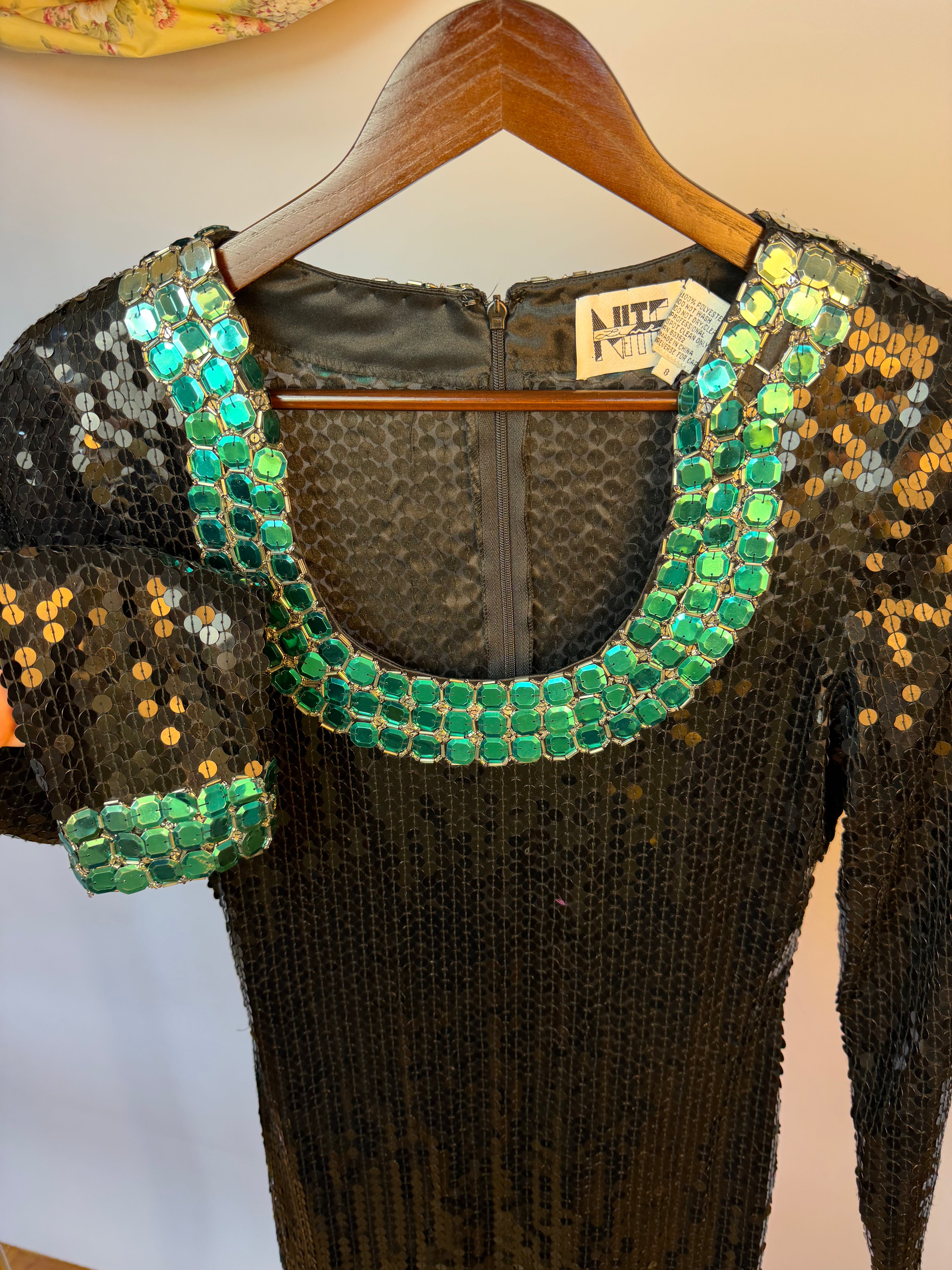 Black & Green Sequin Mini Dress