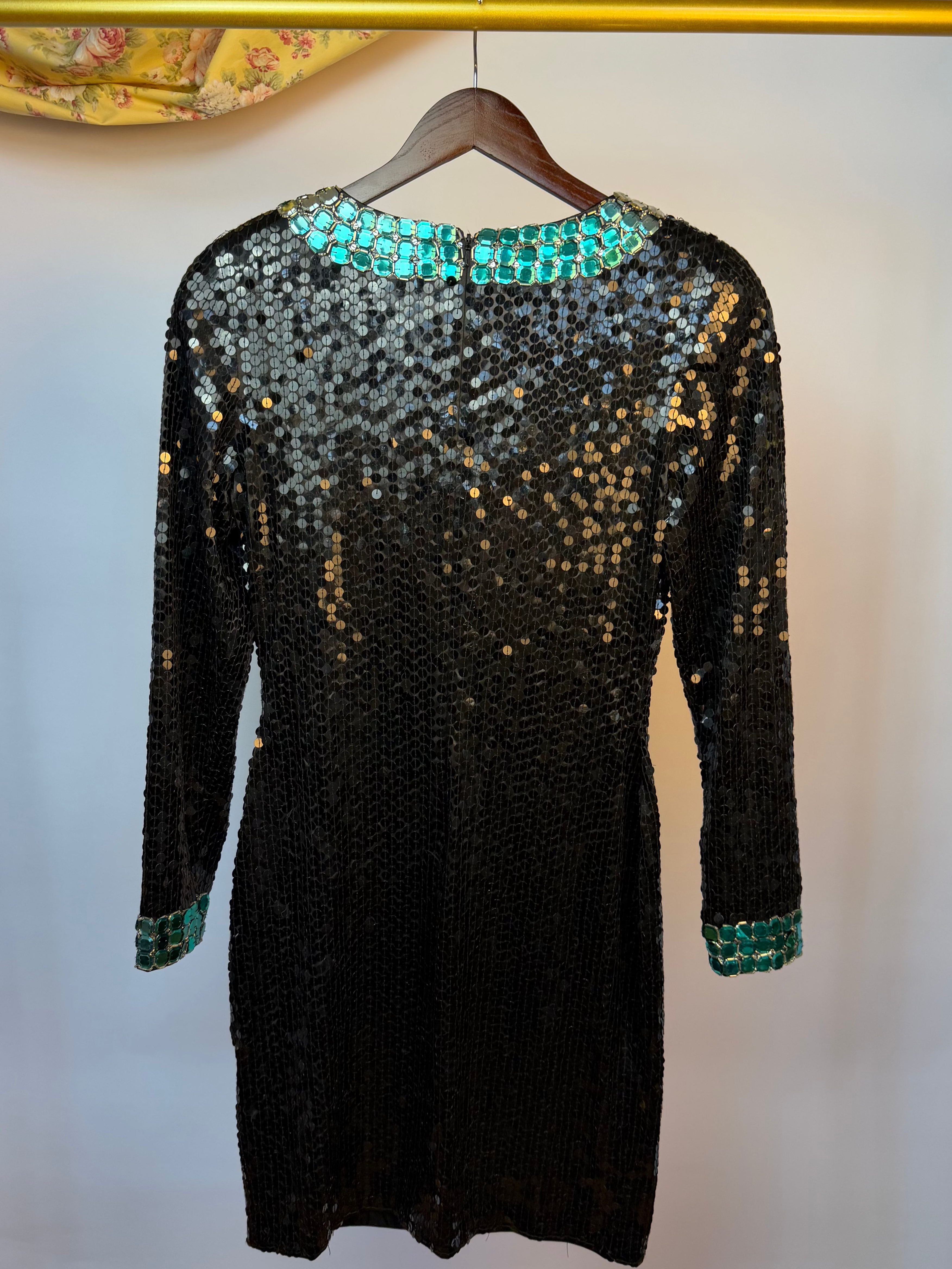 Black & Green Sequin Mini Dress