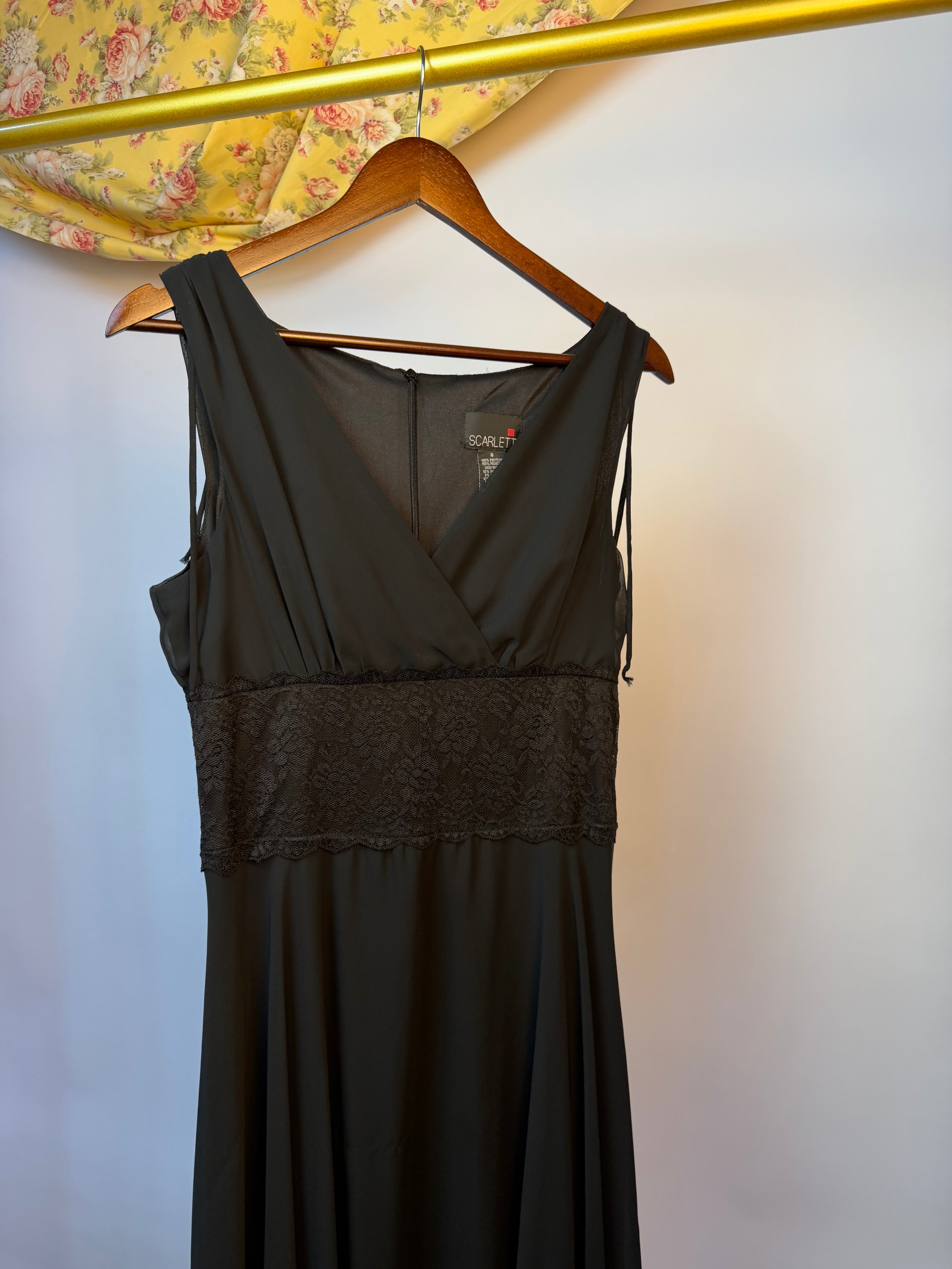 Black Lace Waist Detail Midi Dress