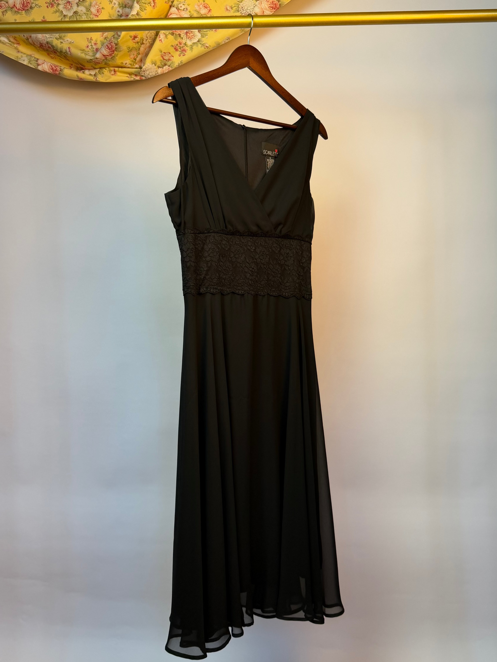 Black Lace Waist Detail Midi Dress