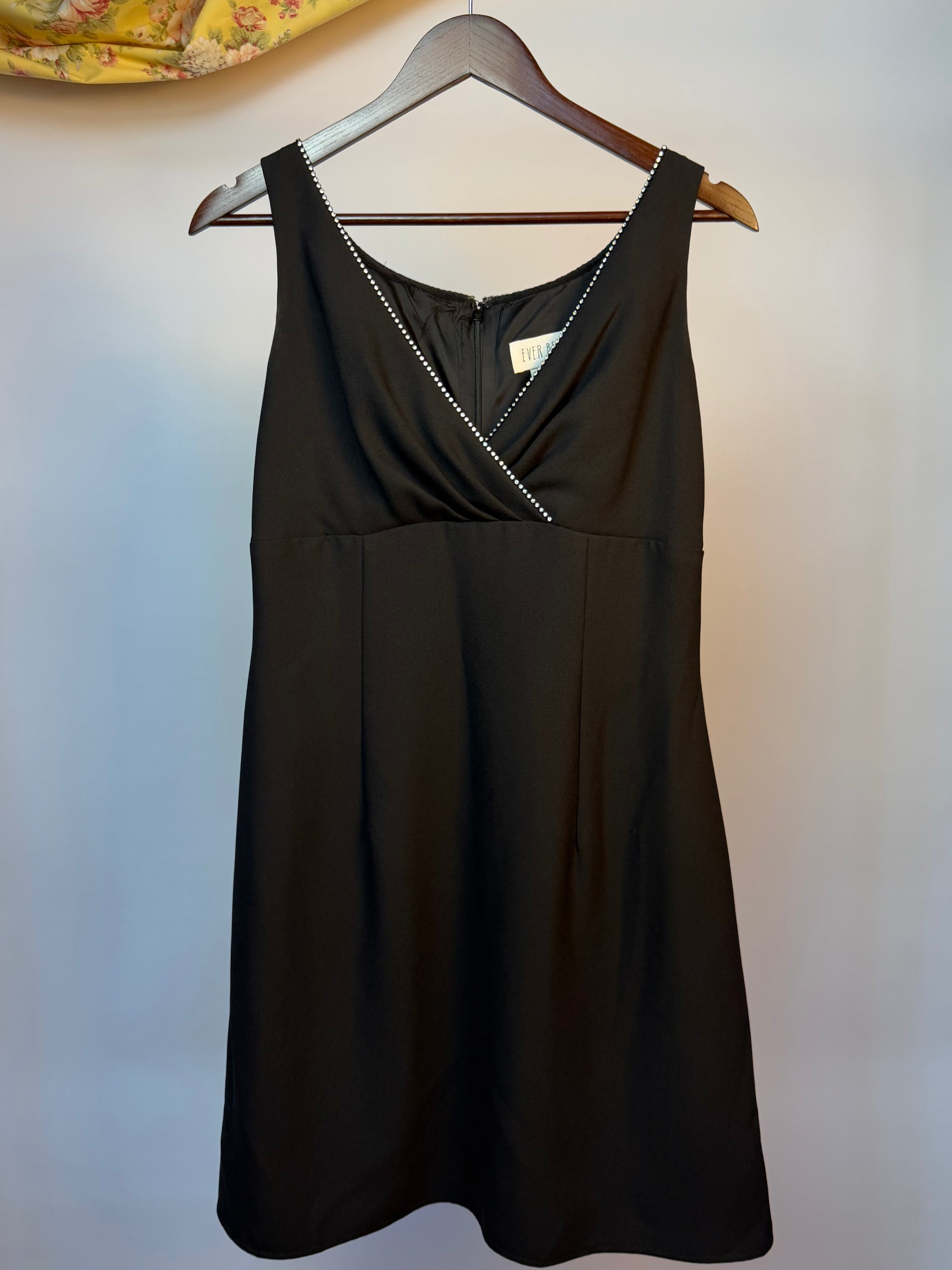 Black Mini Dress with Jeweled Neckline