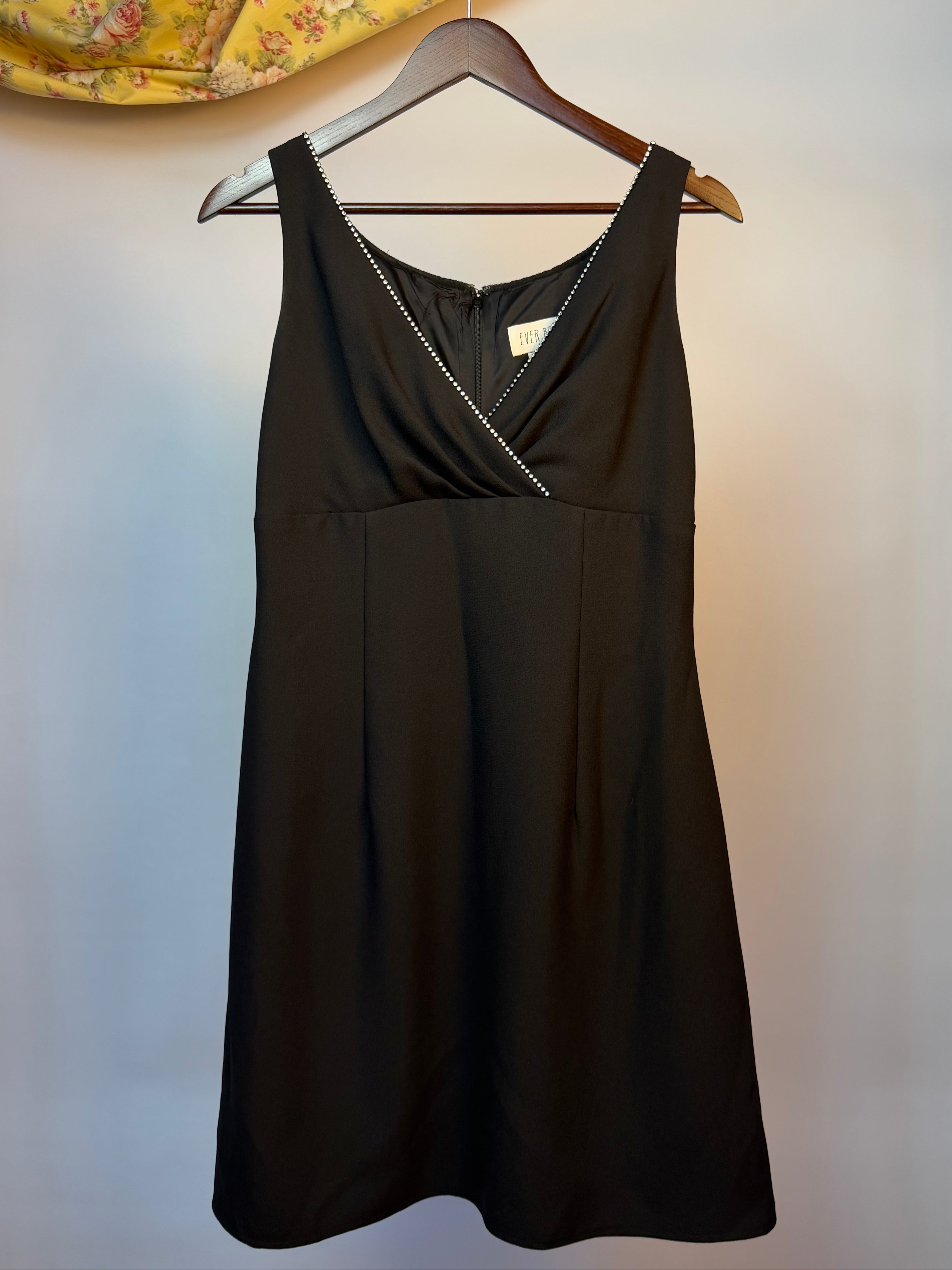 Black Mini Dress with Jeweled Neckline