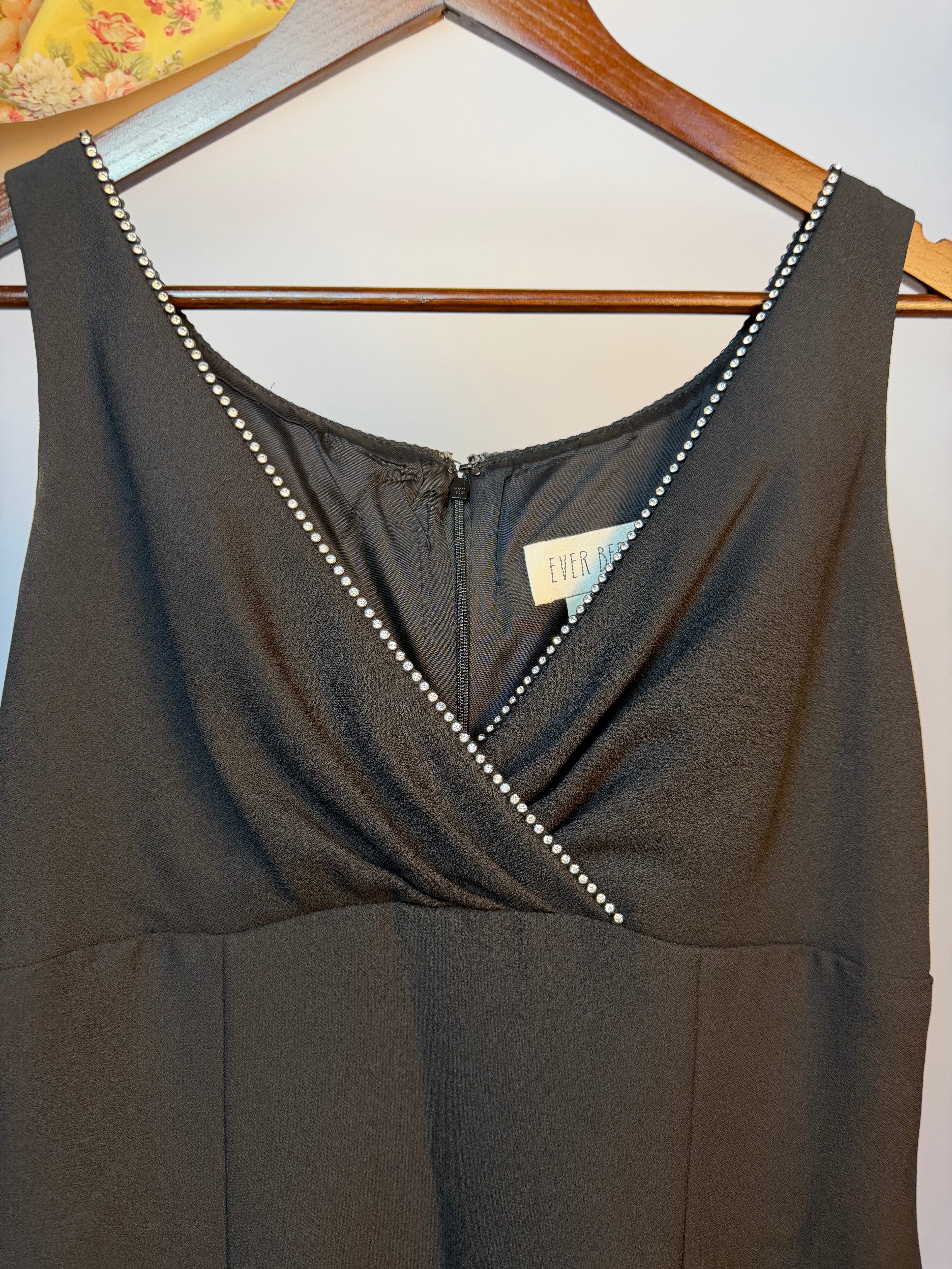 Black Mini Dress with Jeweled Neckline