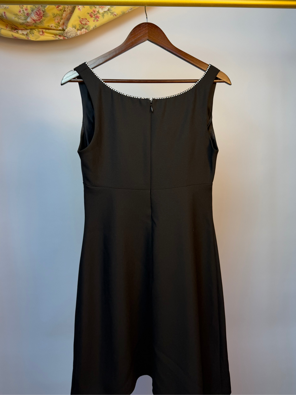 Black Mini Dress with Jeweled Neckline
