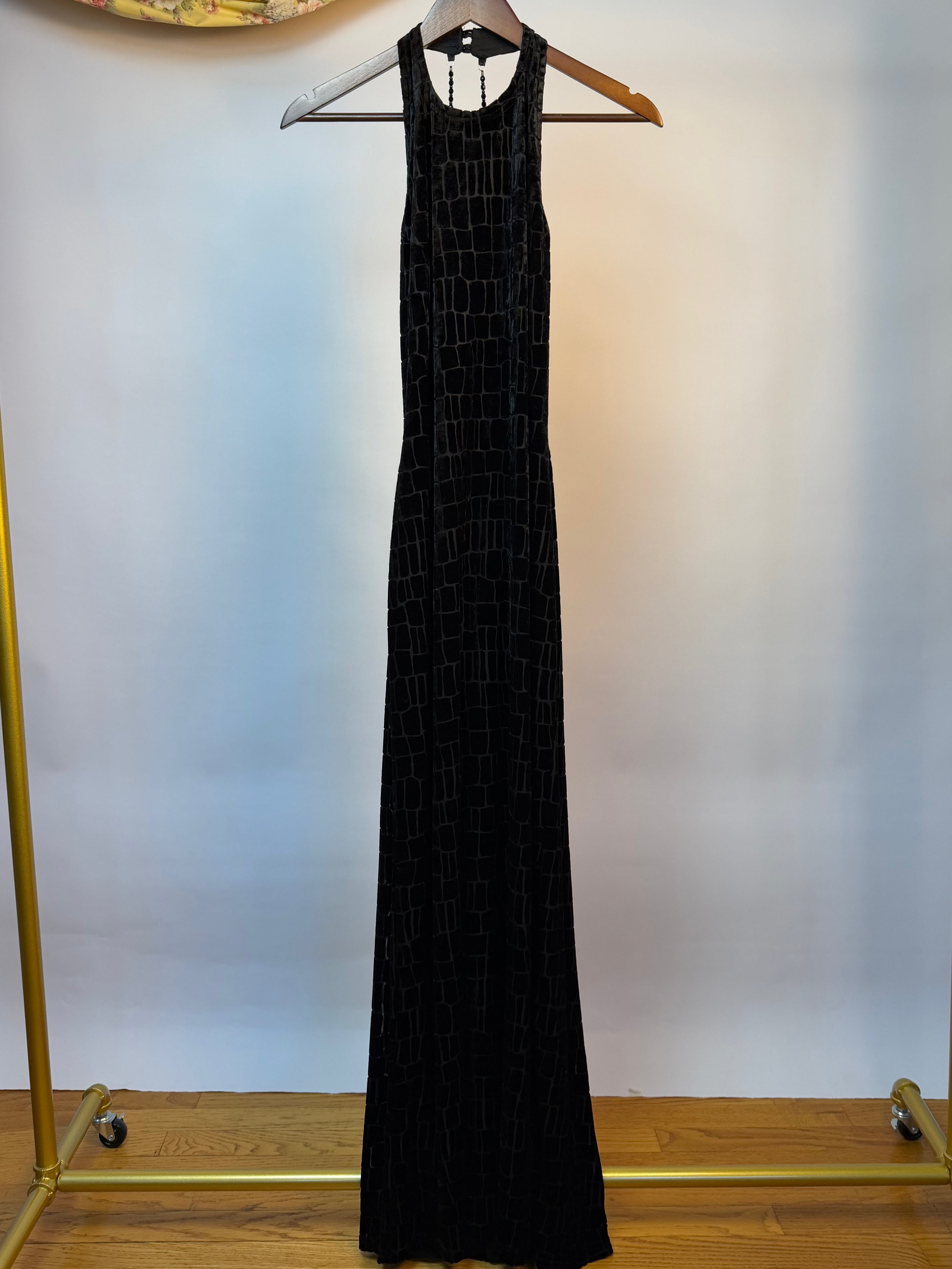 Black Crocodile-Textured Evening Dress
