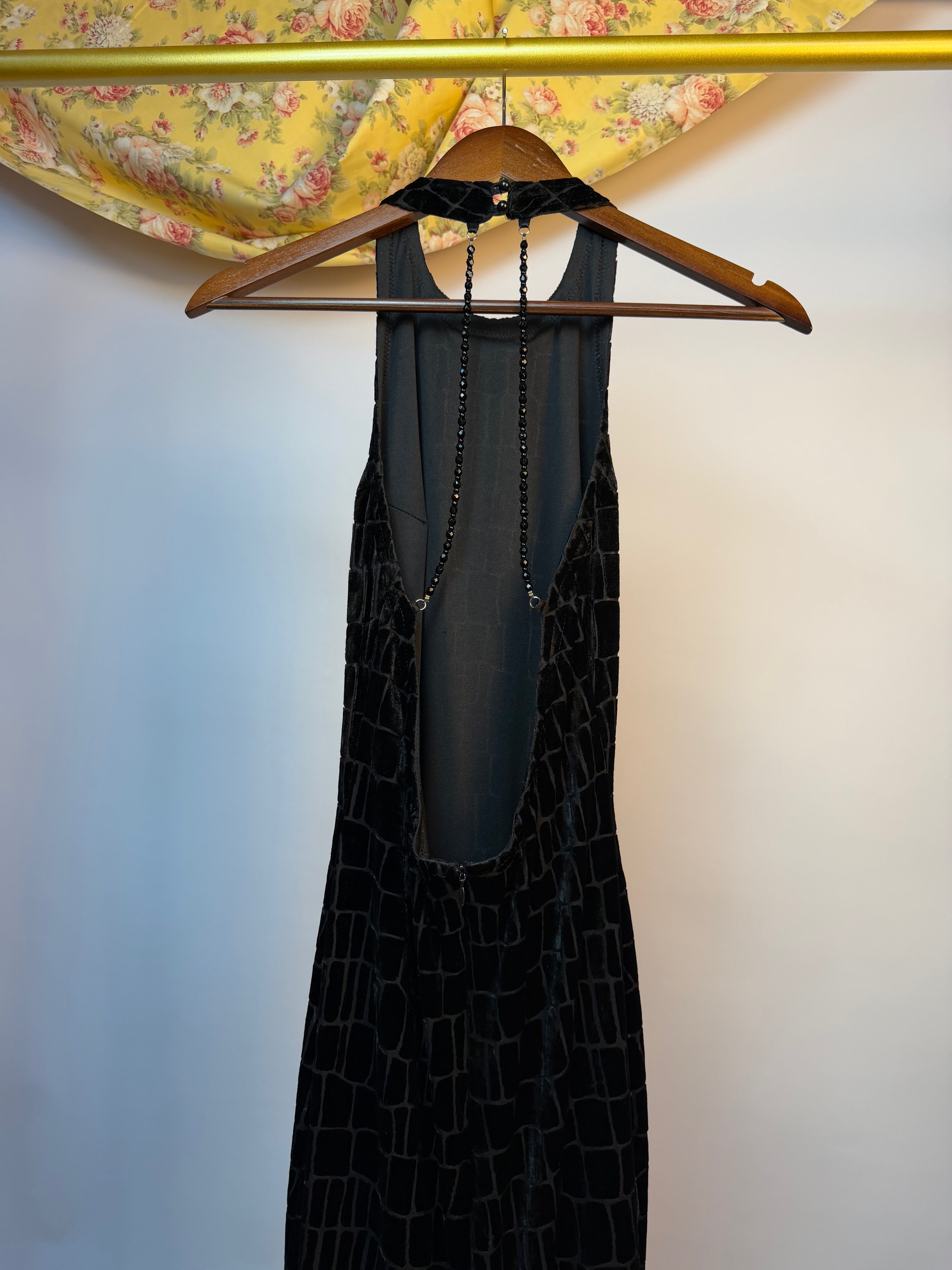 Black Crocodile-Textured Evening Dress