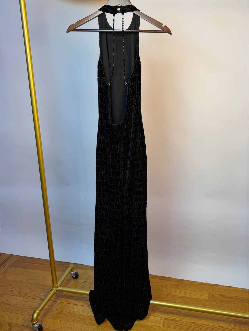 Black Crocodile-Textured Evening Dress