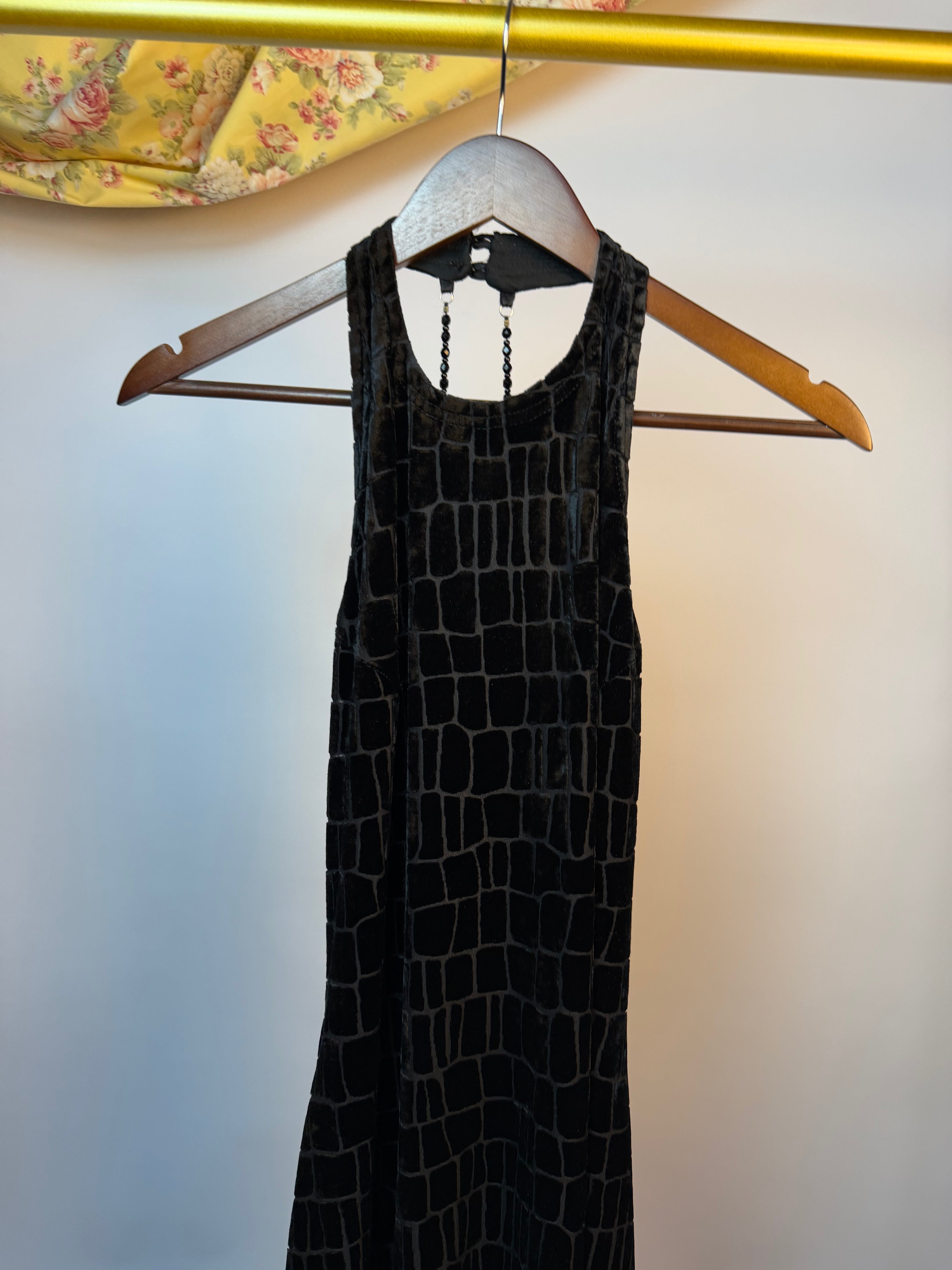 Black Crocodile-Textured Evening Dress