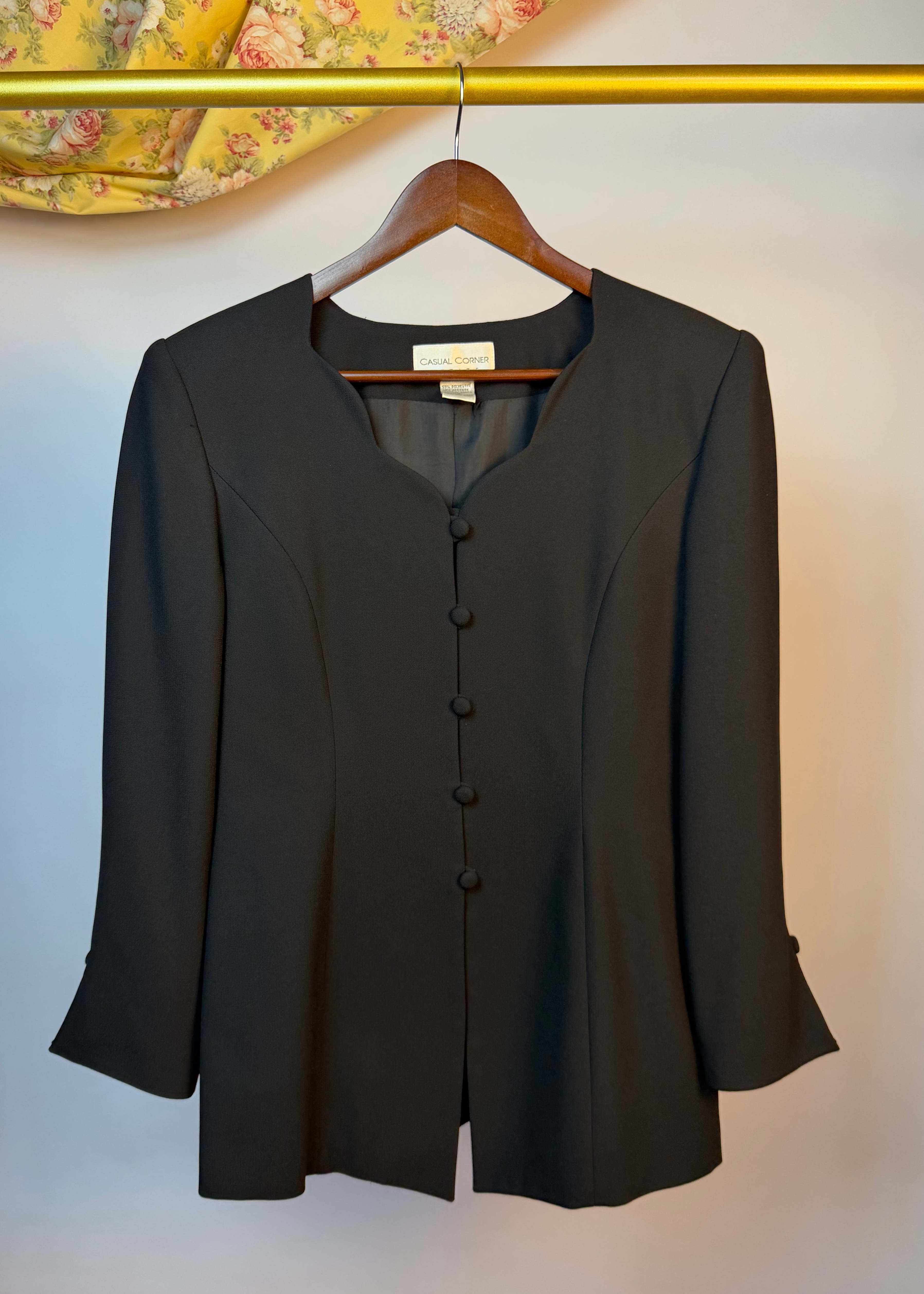Black Frog Closure Blazer Top
