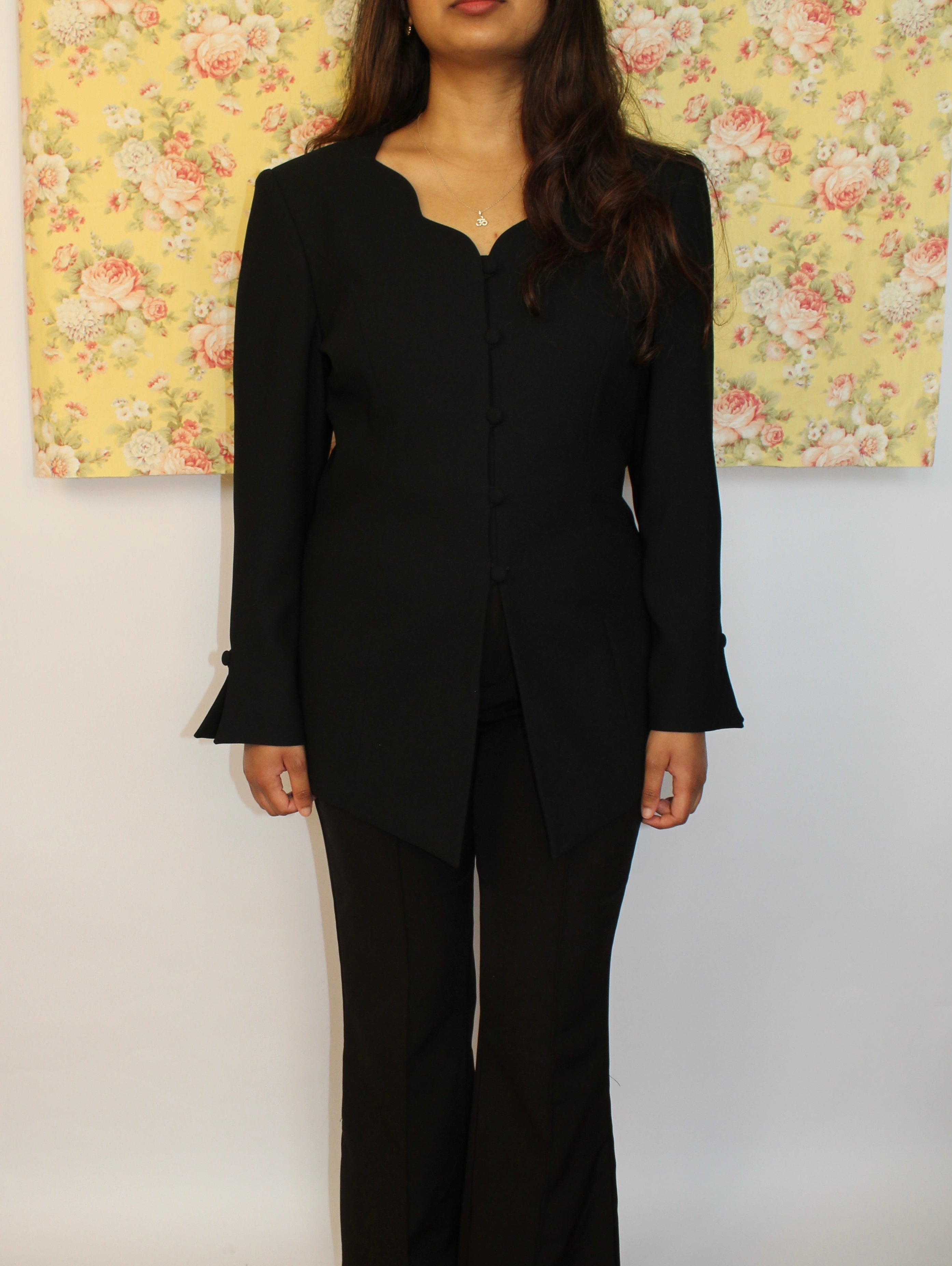 Black Frog Closure Blazer Top