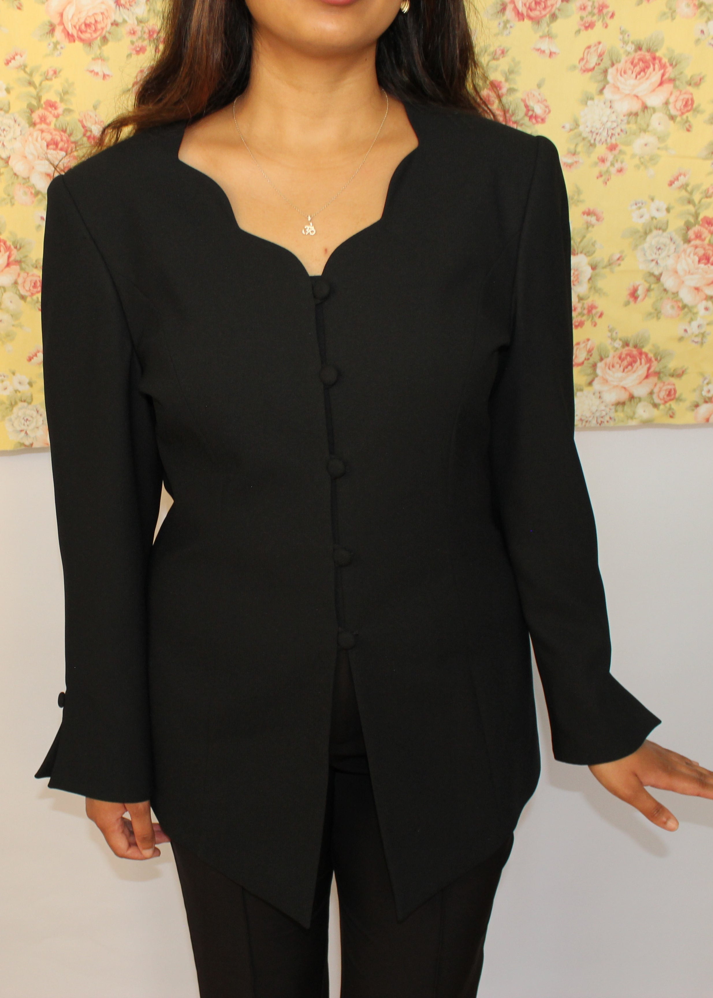 Black Frog Closure Blazer Top