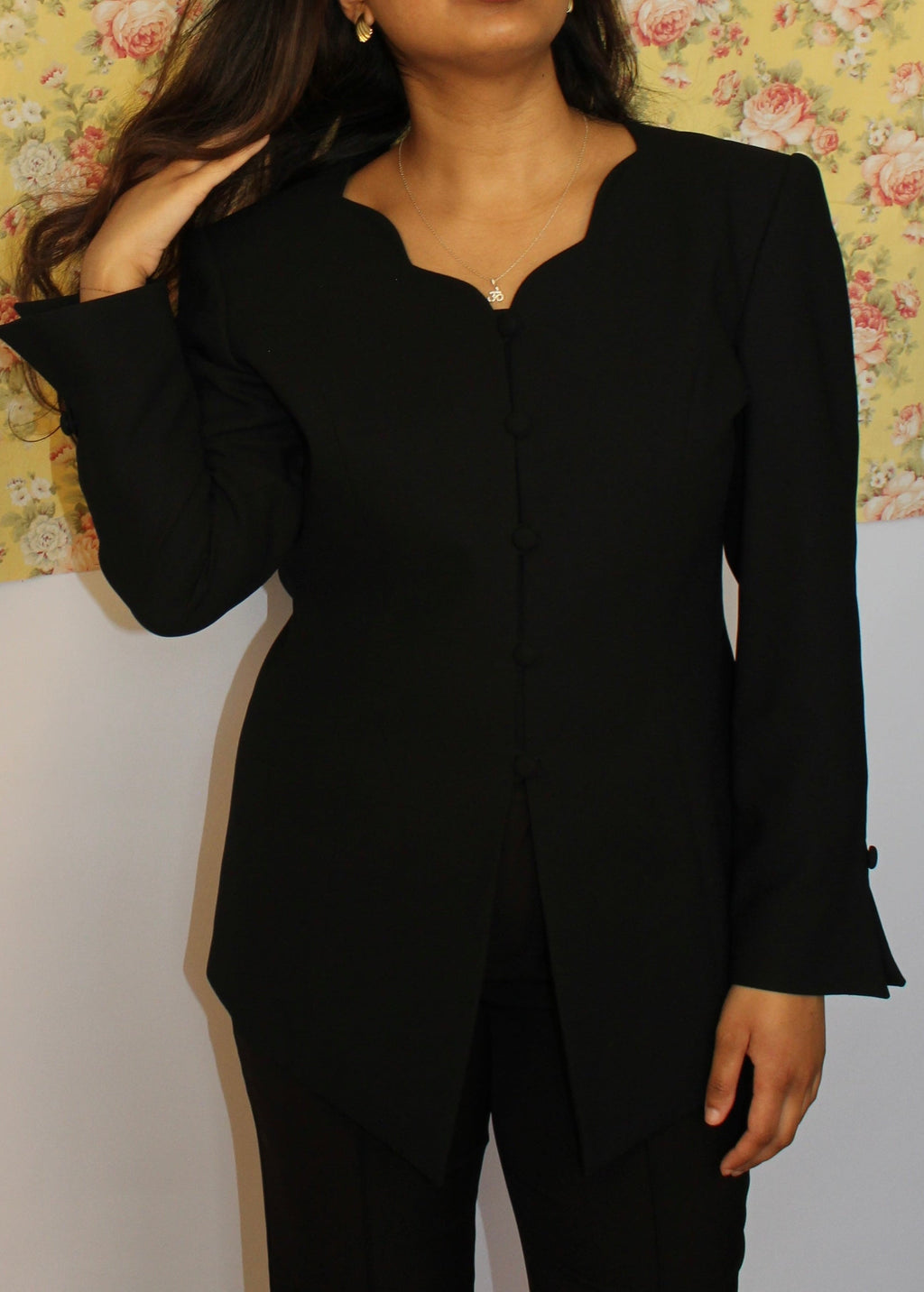 Black Frog Closure Blazer Top