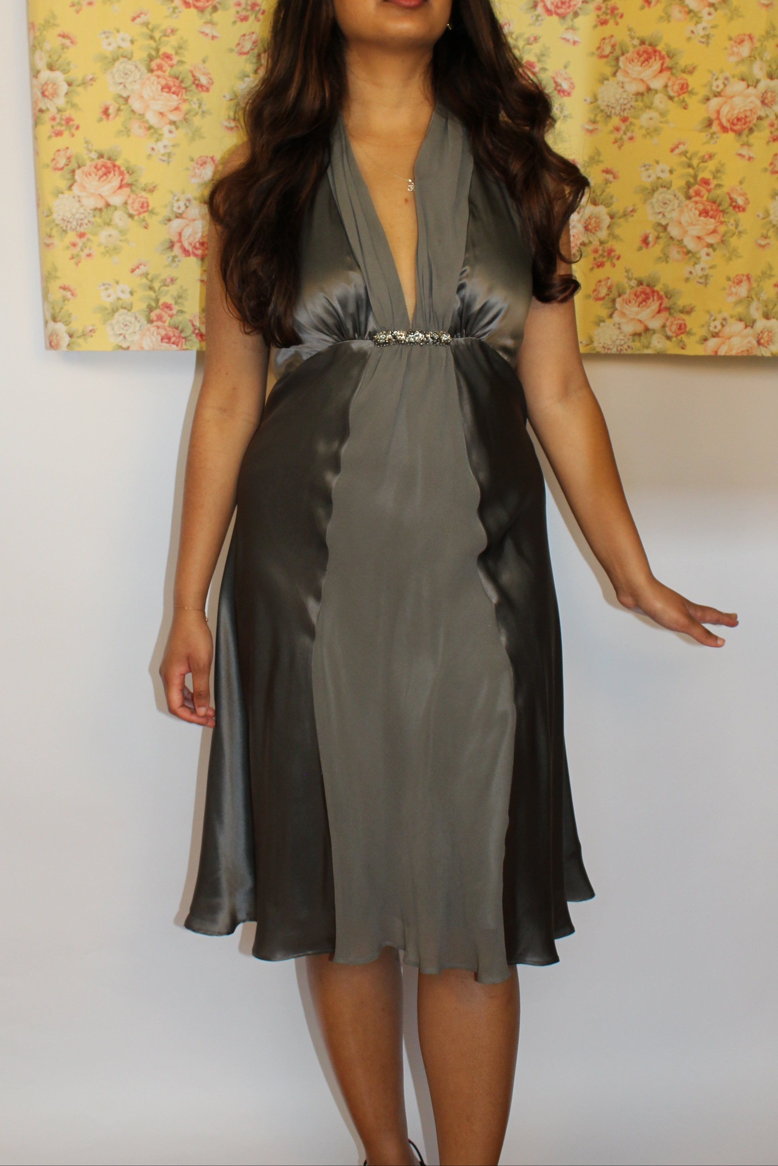 Grey Silk Halter Dress