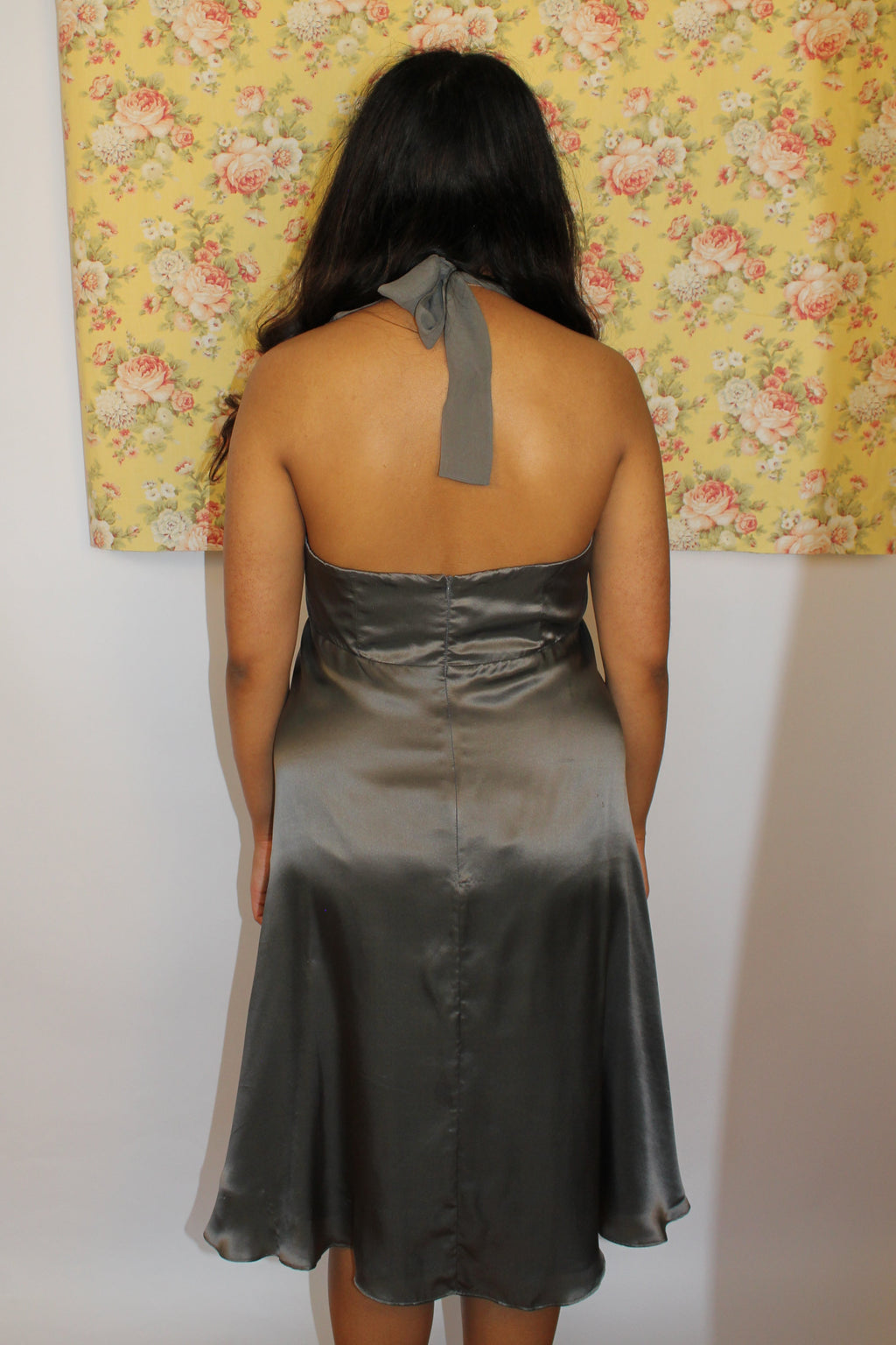 Grey Silk Halter Dress