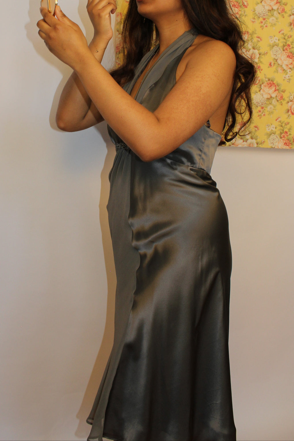 Grey Silk Halter Dress