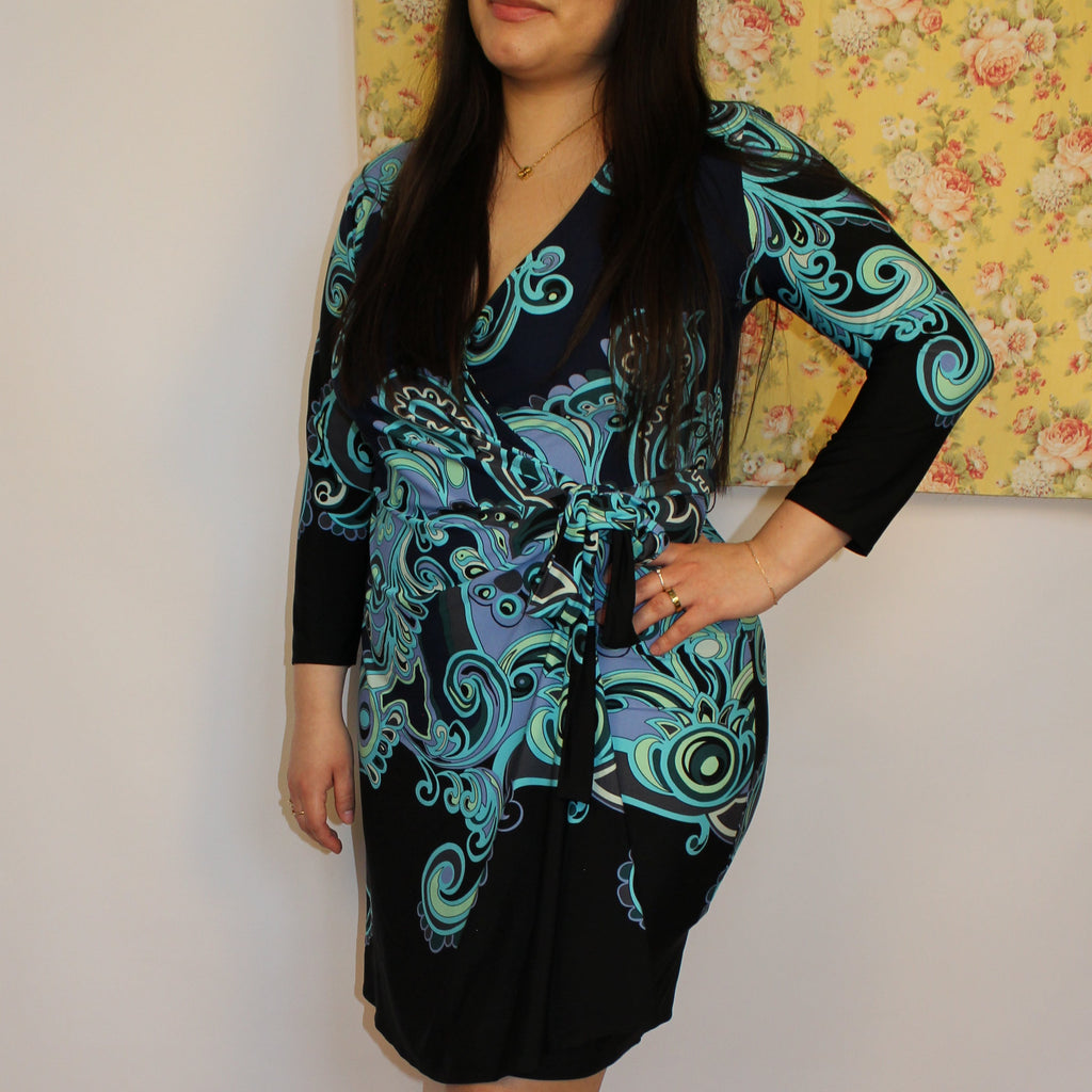 Blue Long-sleeve Wrap Dress
