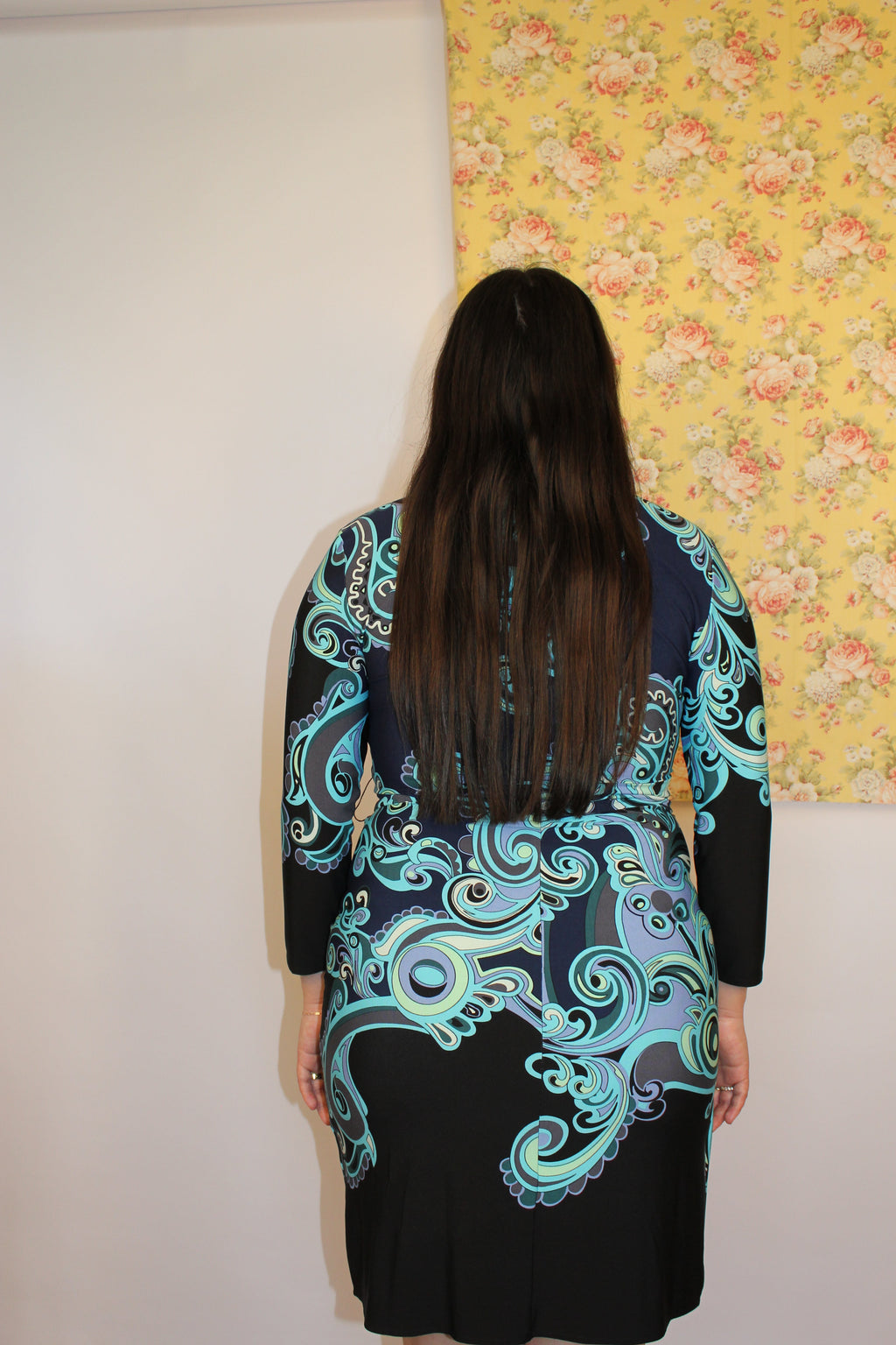Blue Long-sleeve Wrap Dress