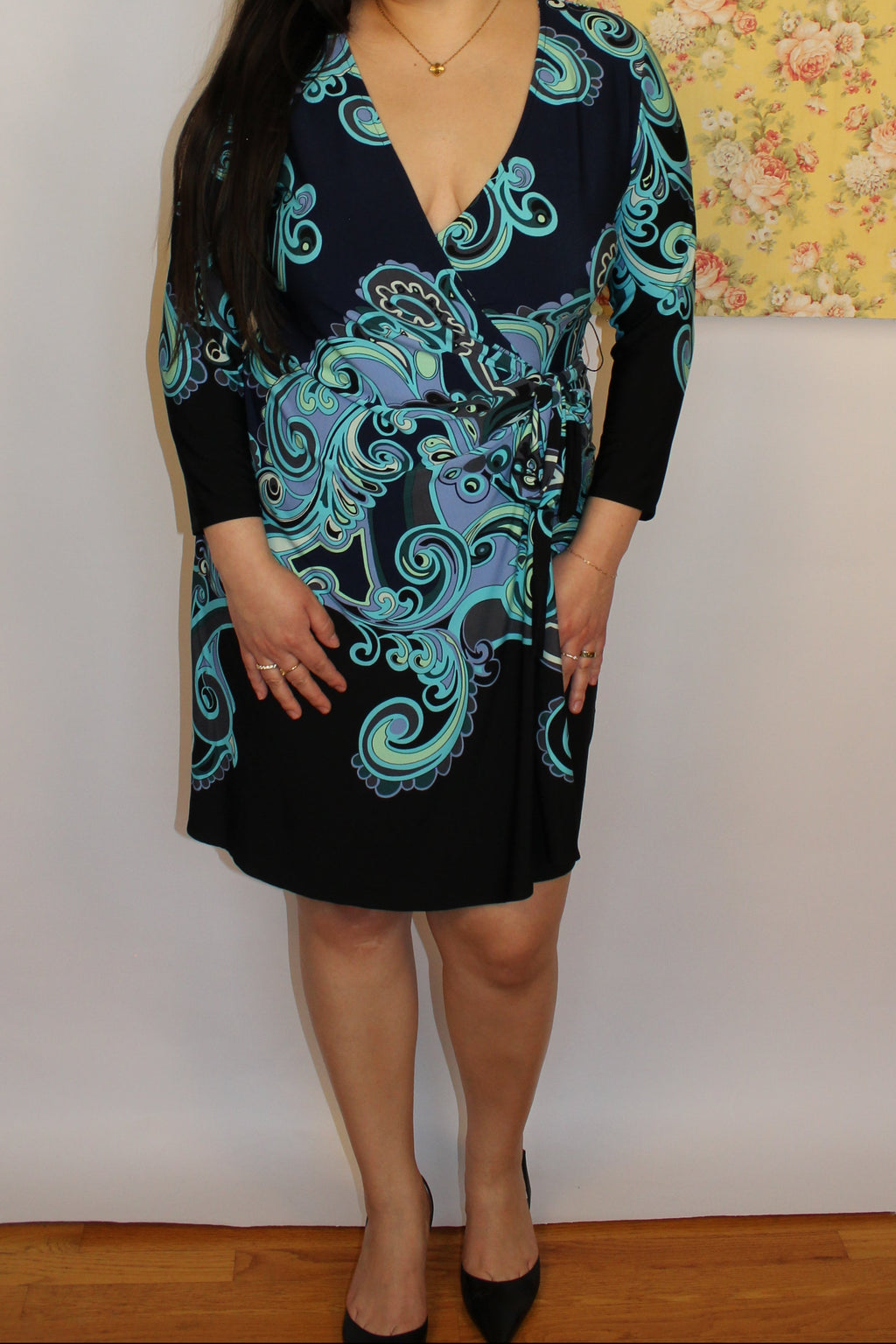 Blue Long-sleeve Wrap Dress