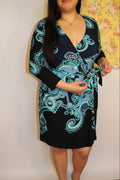 Blue Long-sleeve Wrap Dress