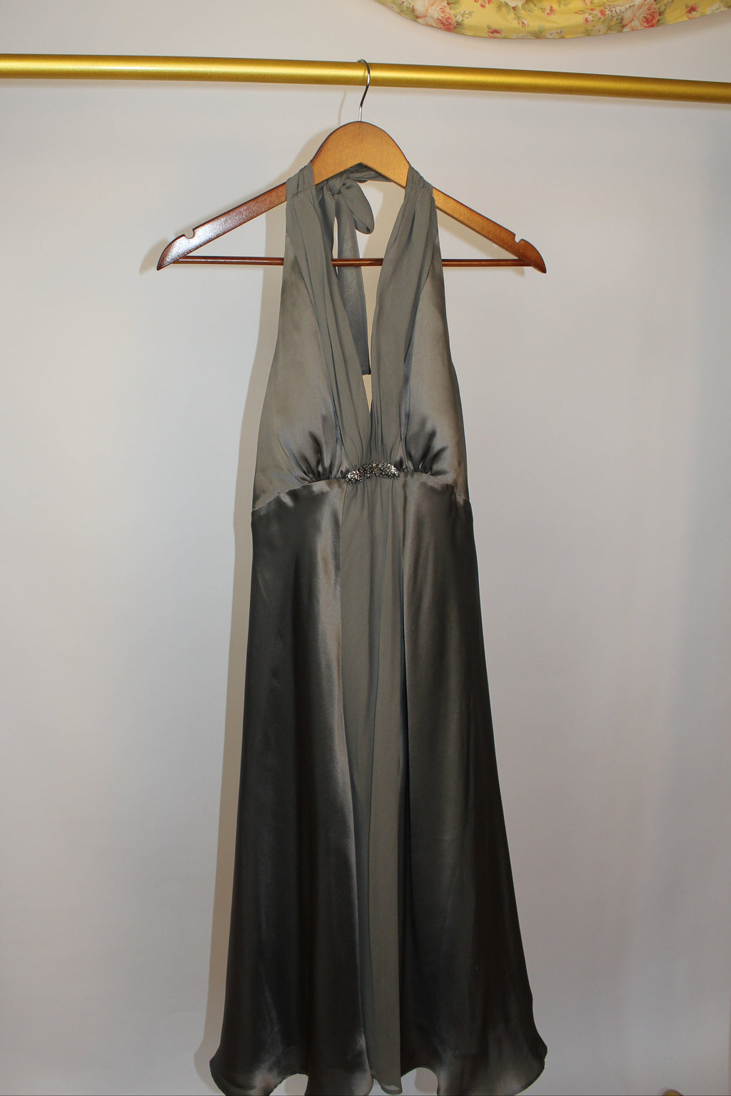 Grey Silk Halter Dress