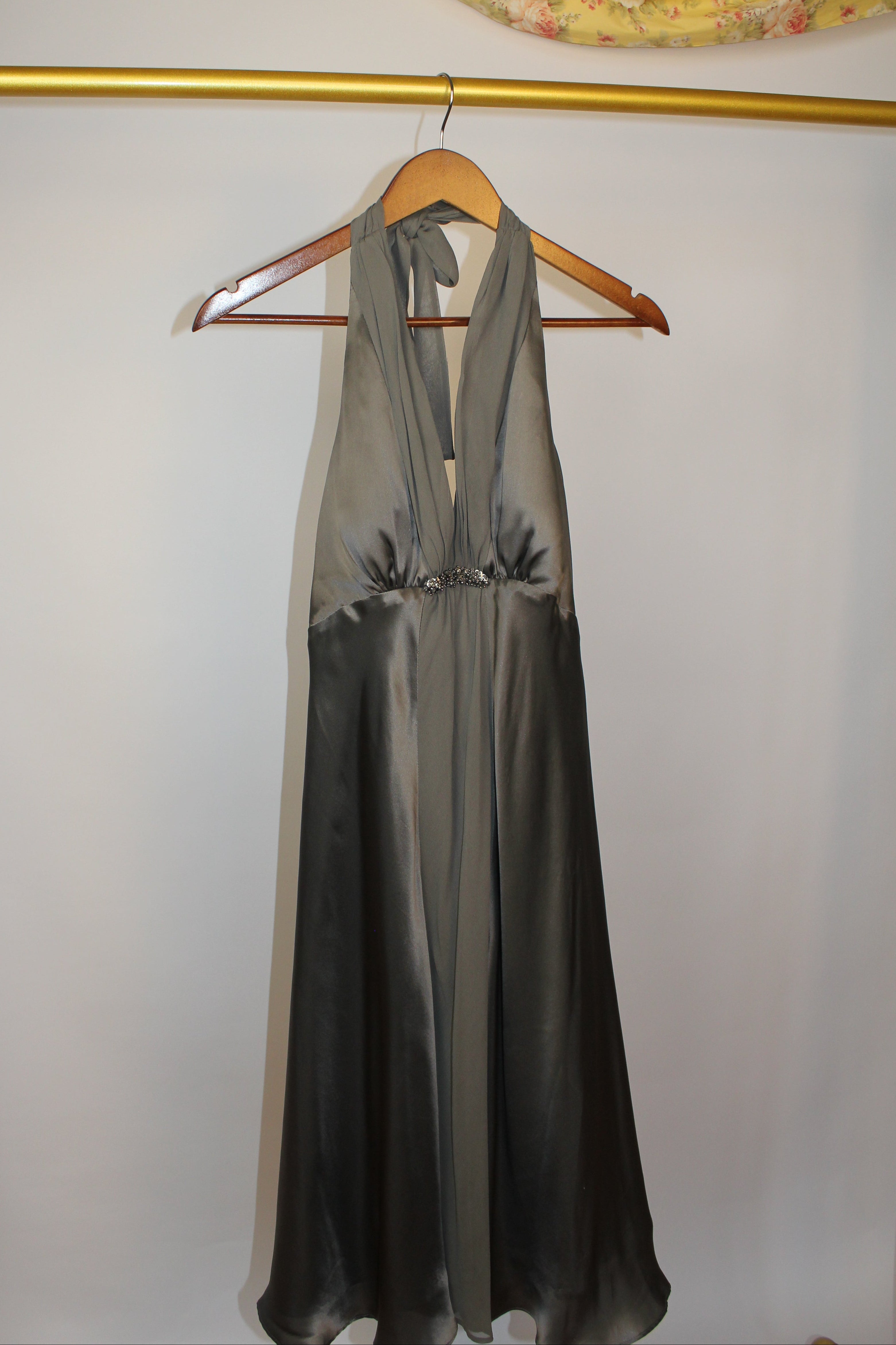 Grey Silk Halter Dress