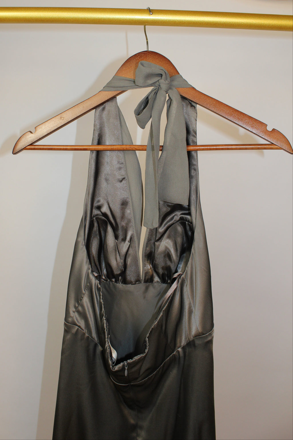 Grey Silk Halter Dress