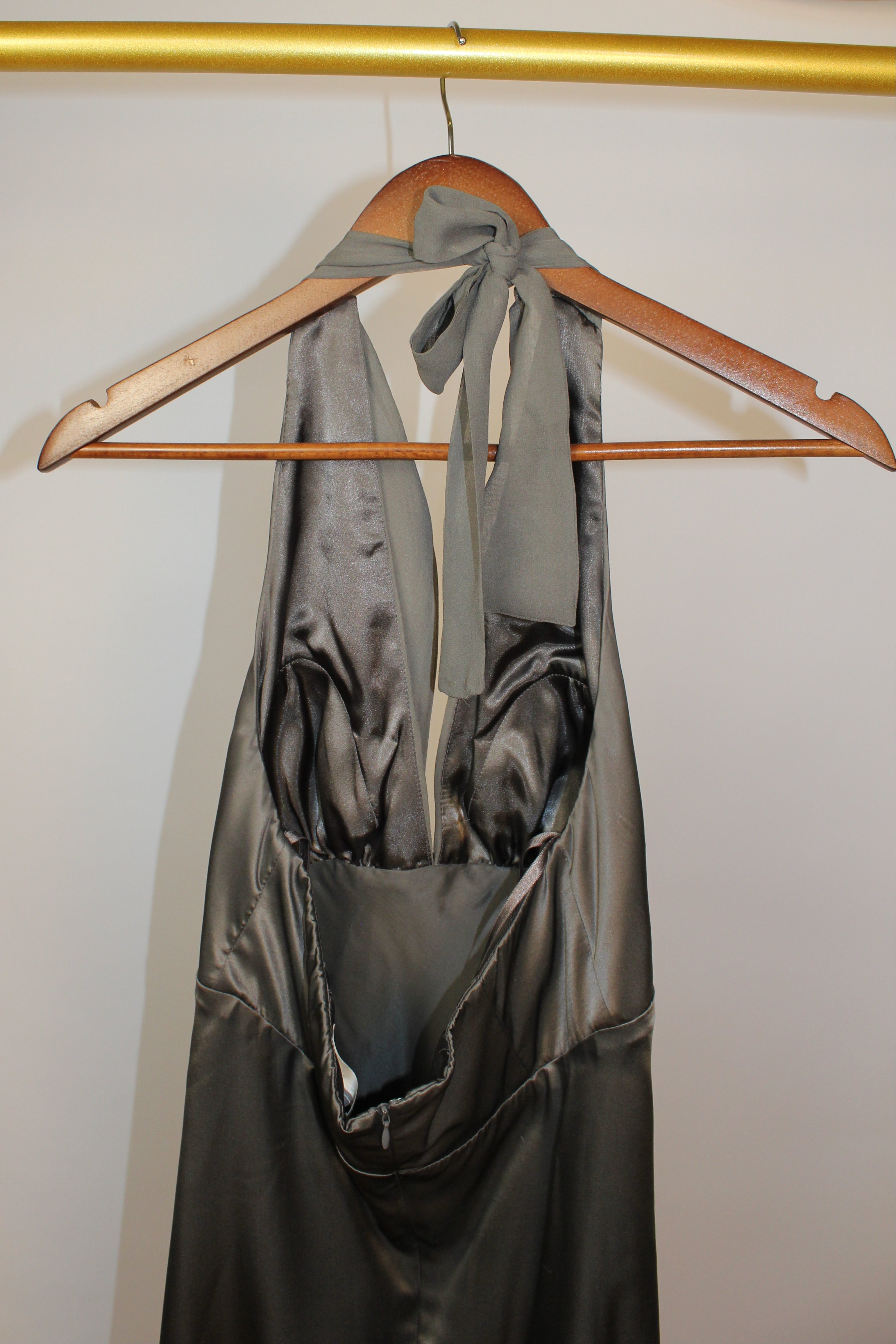 Grey Silk Halter Dress