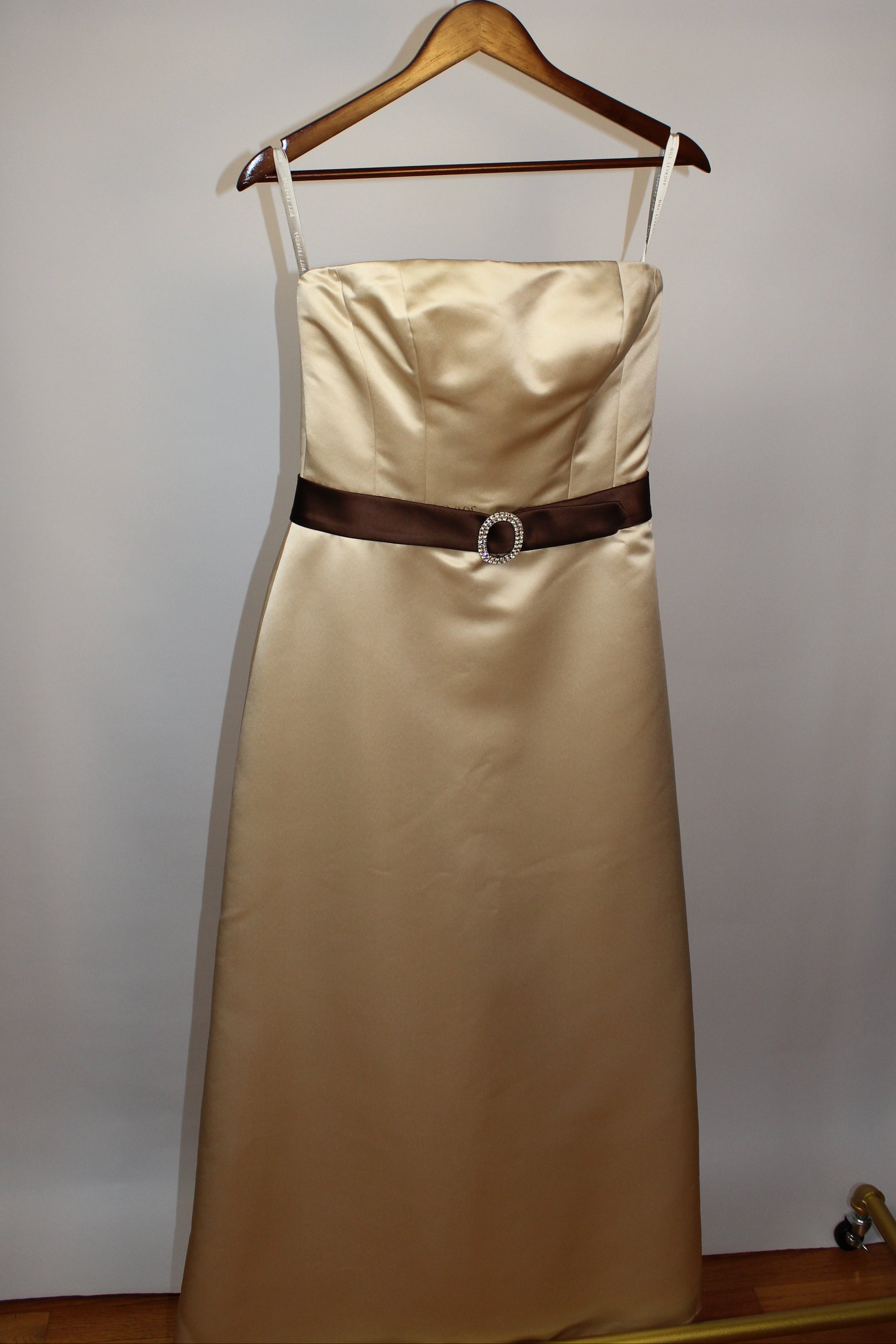 Champagne Gold Evening Dress with Brown Belt