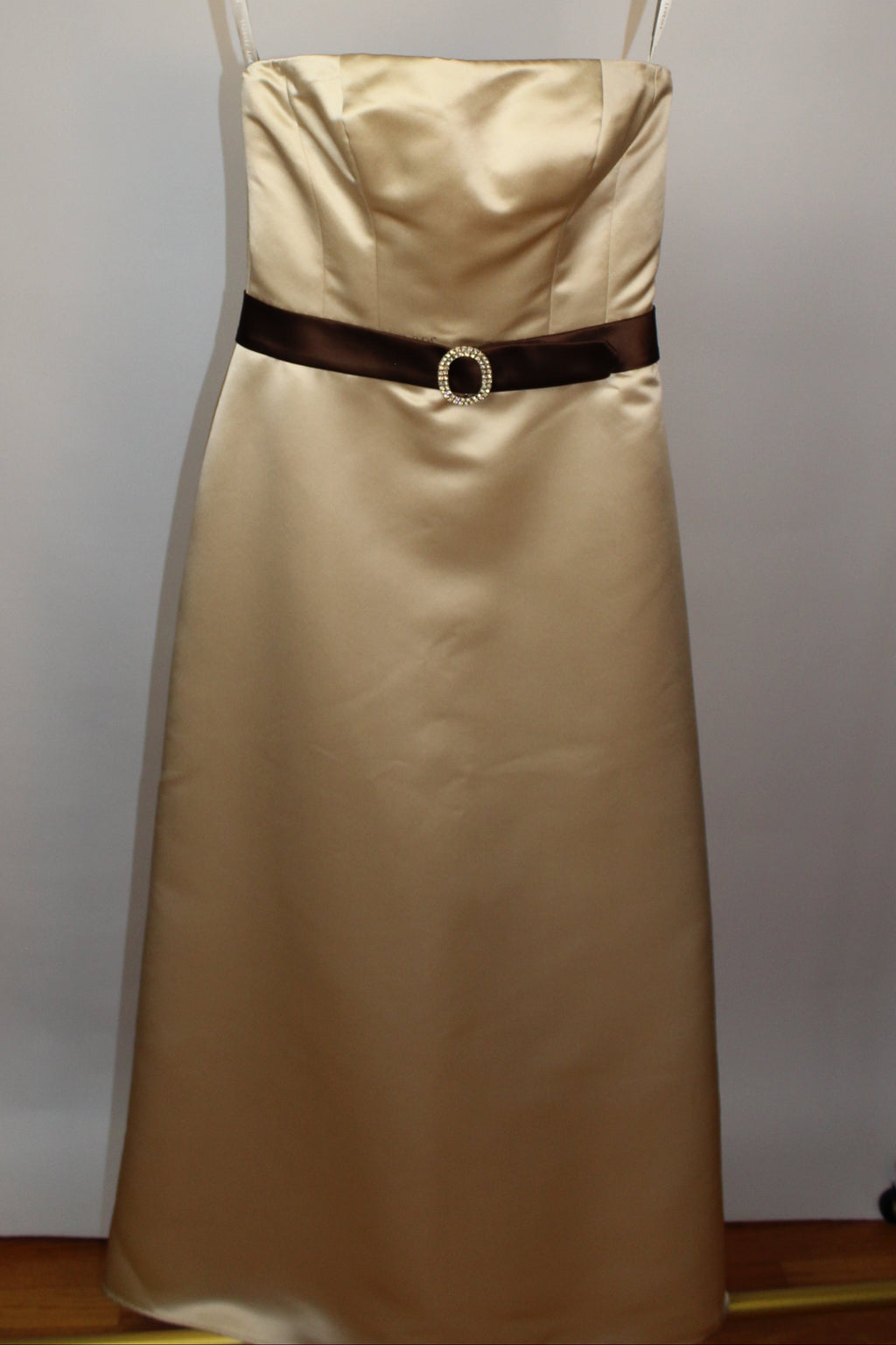 Champagne Gold Evening Dress with Brown Belt