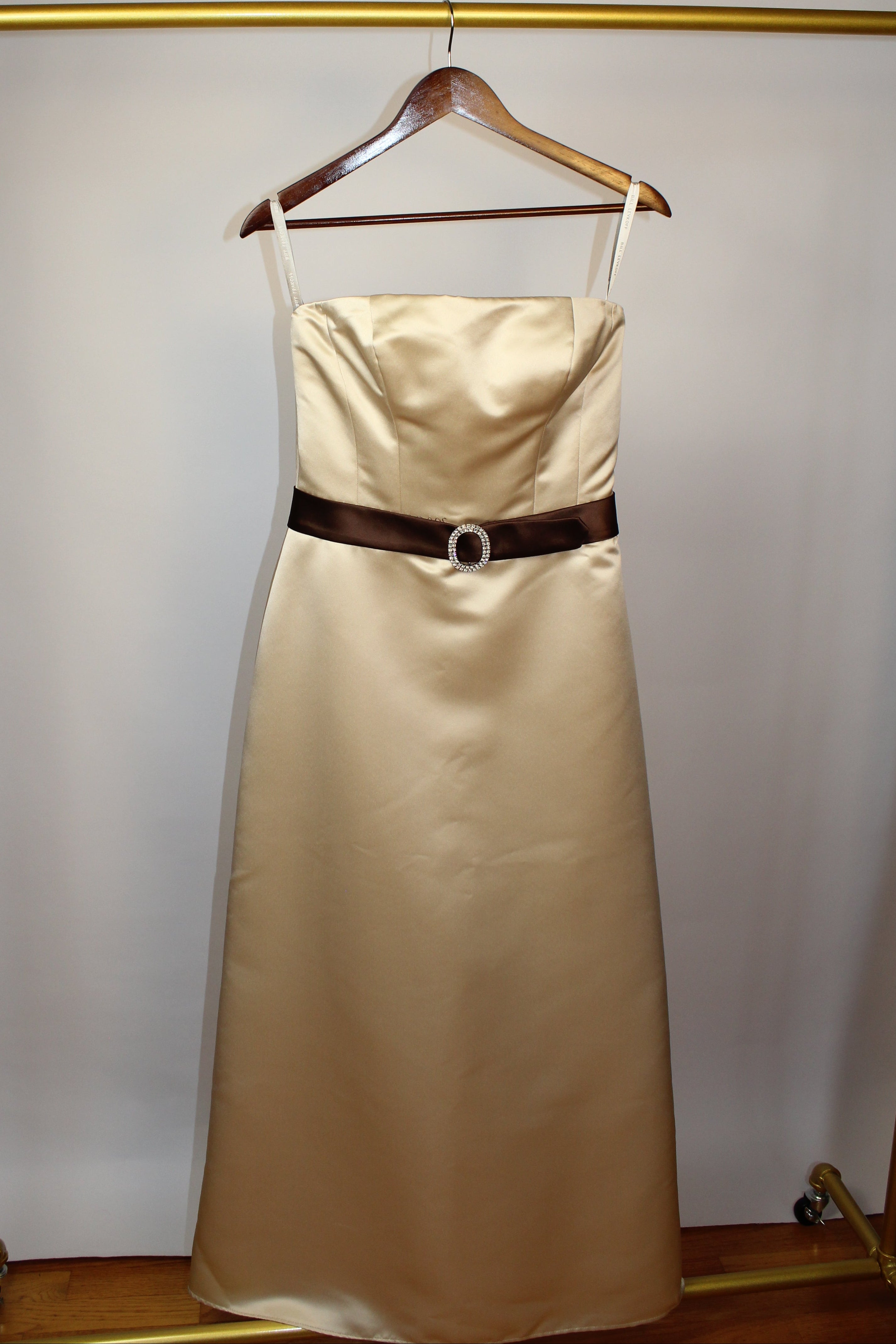 Champagne Gold Evening Dress with Brown Belt