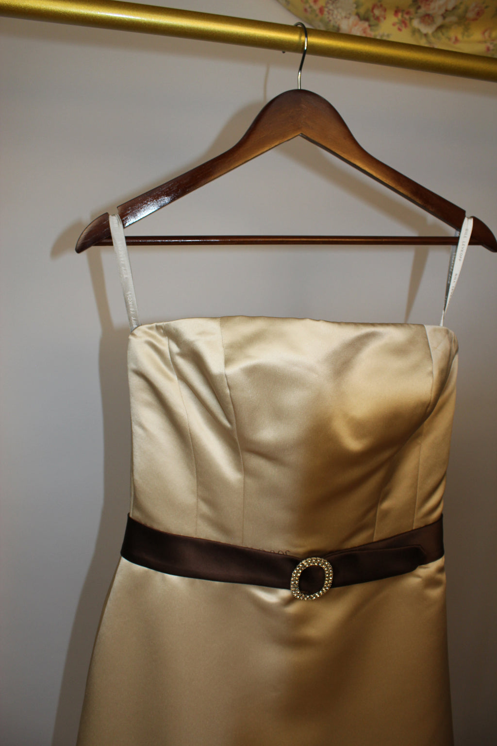 Champagne Gold Evening Dress with Brown Belt