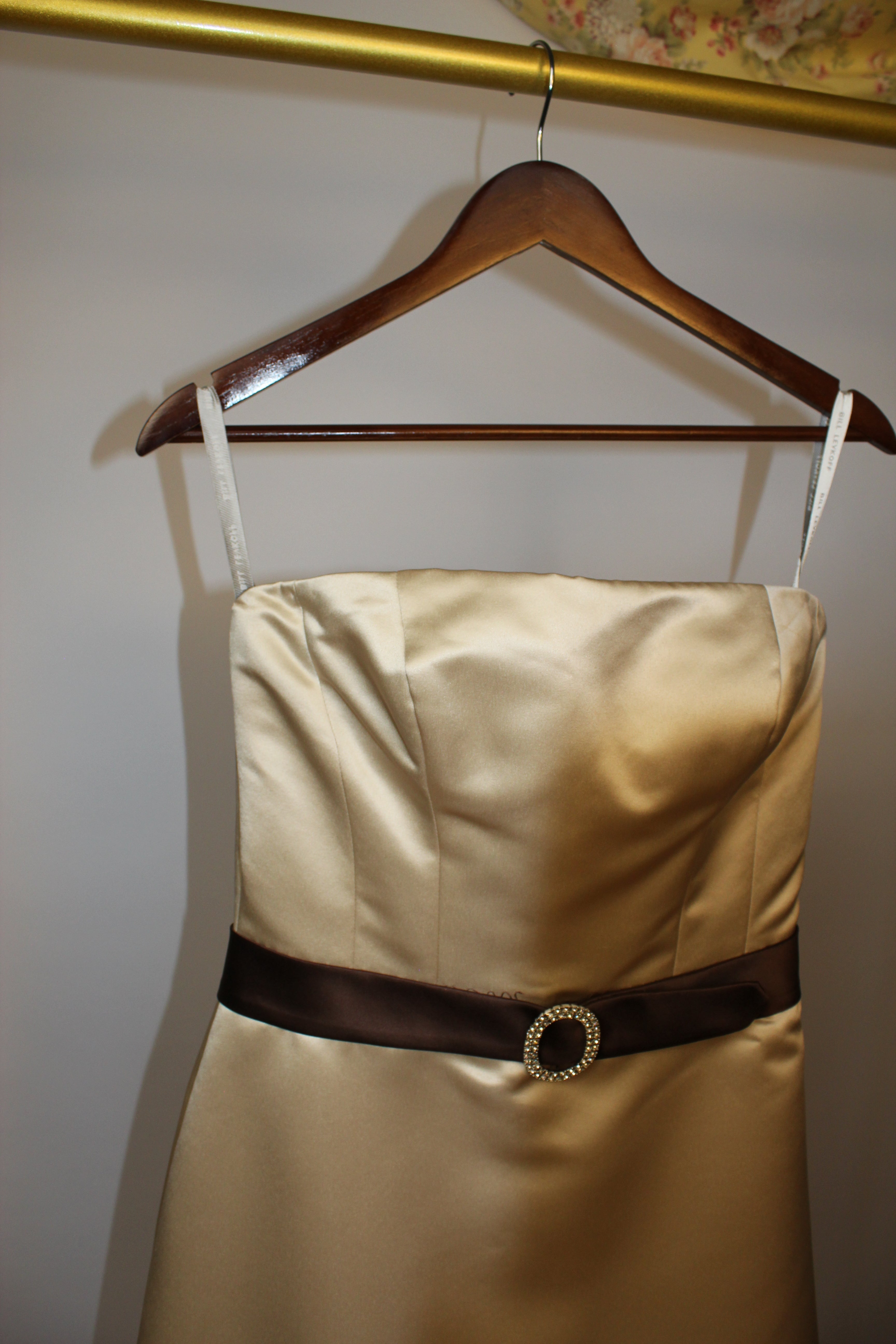 Champagne Gold Evening Dress with Brown Belt