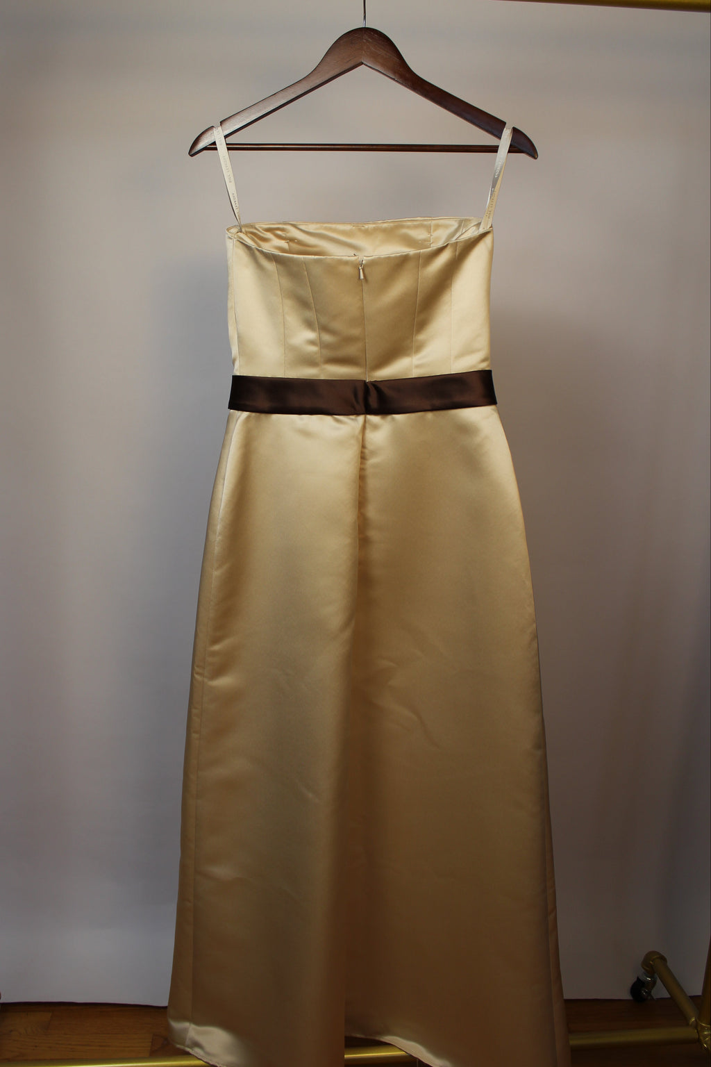 Champagne Gold Evening Dress with Brown Belt