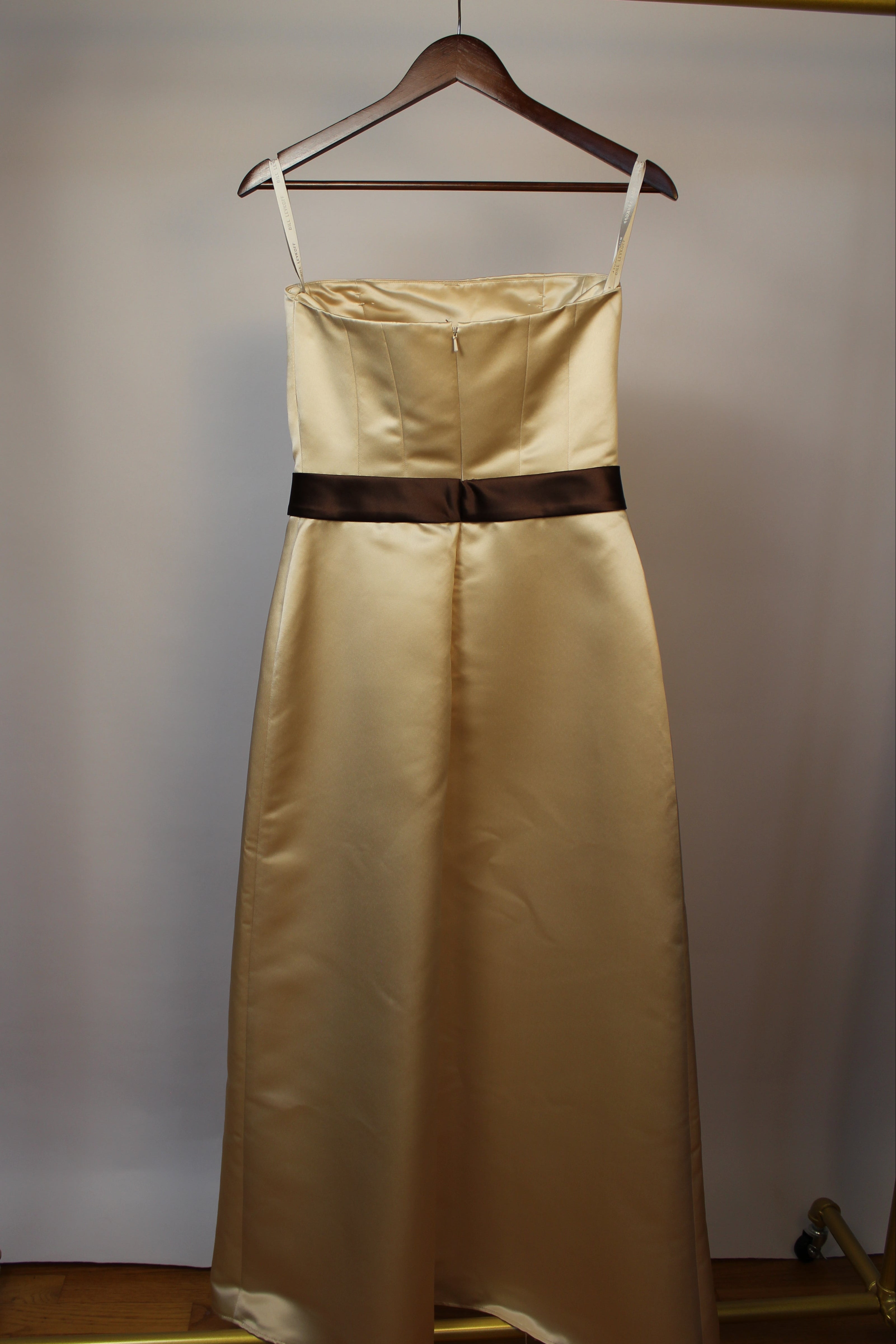 Champagne Gold Evening Dress with Brown Belt