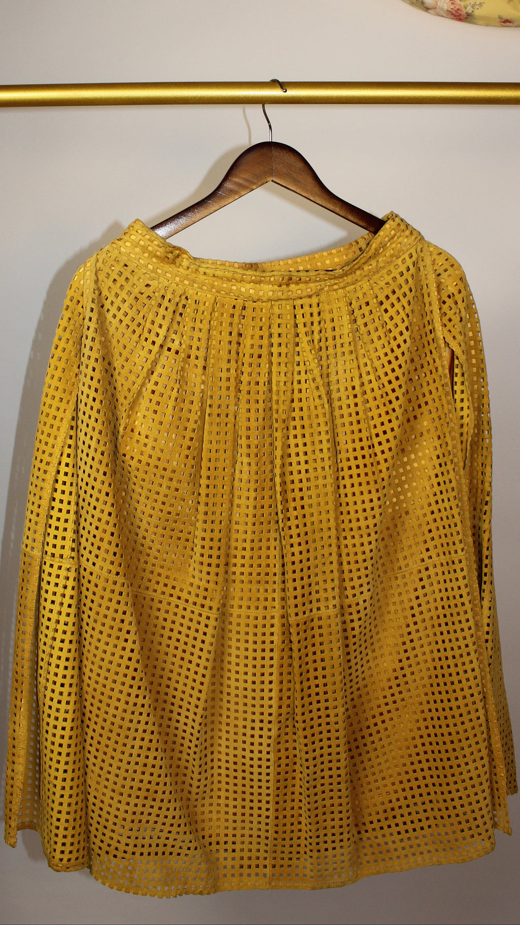 Yellow Suede Midi Skirt