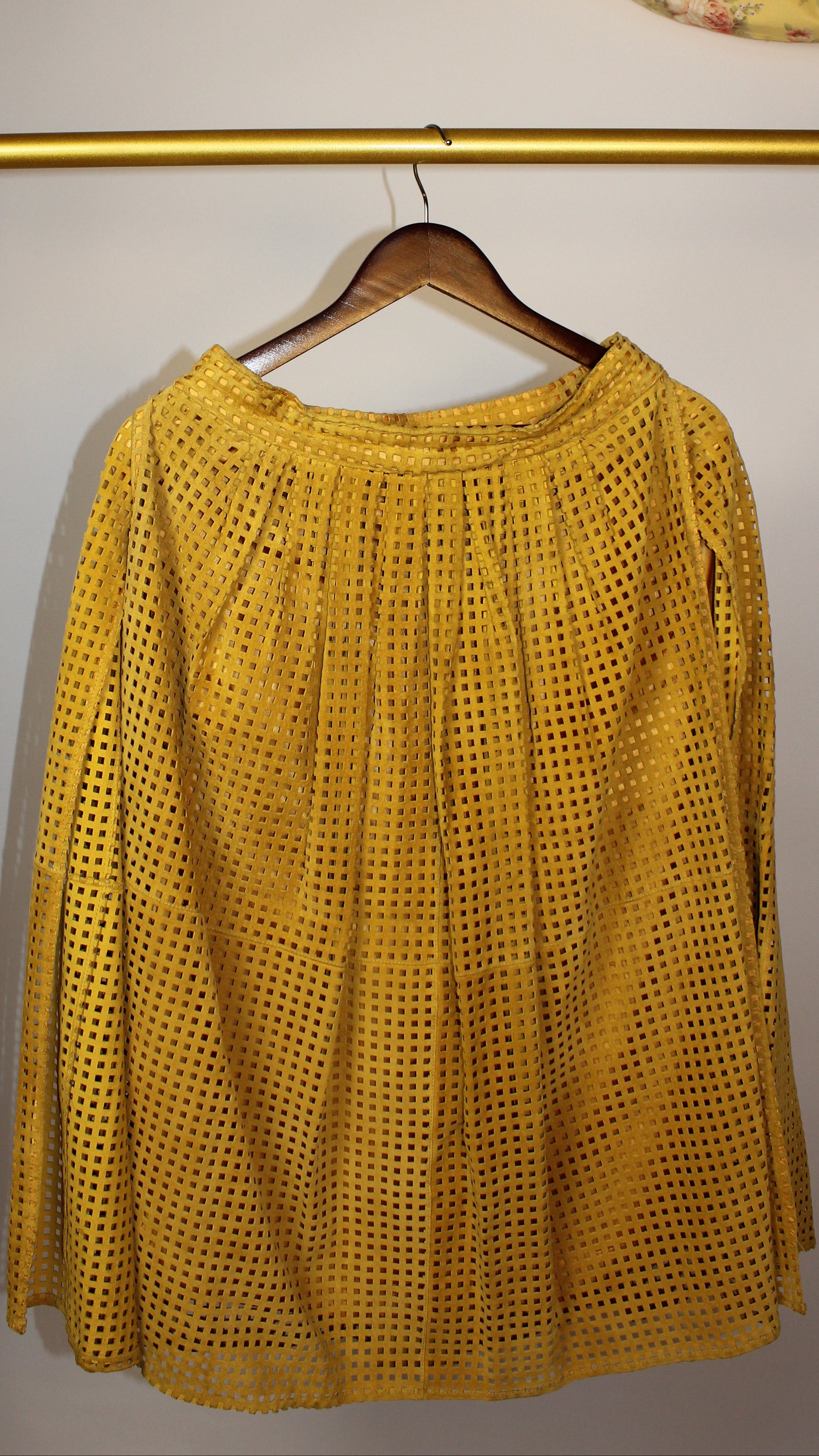 Yellow Suede Midi Skirt