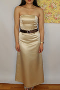 Champagne Gold Evening Dress with Brown Belt