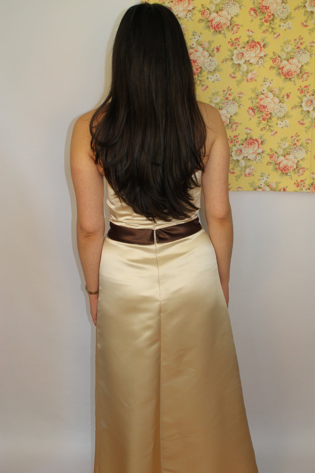 Champagne Gold Evening Dress with Brown Belt