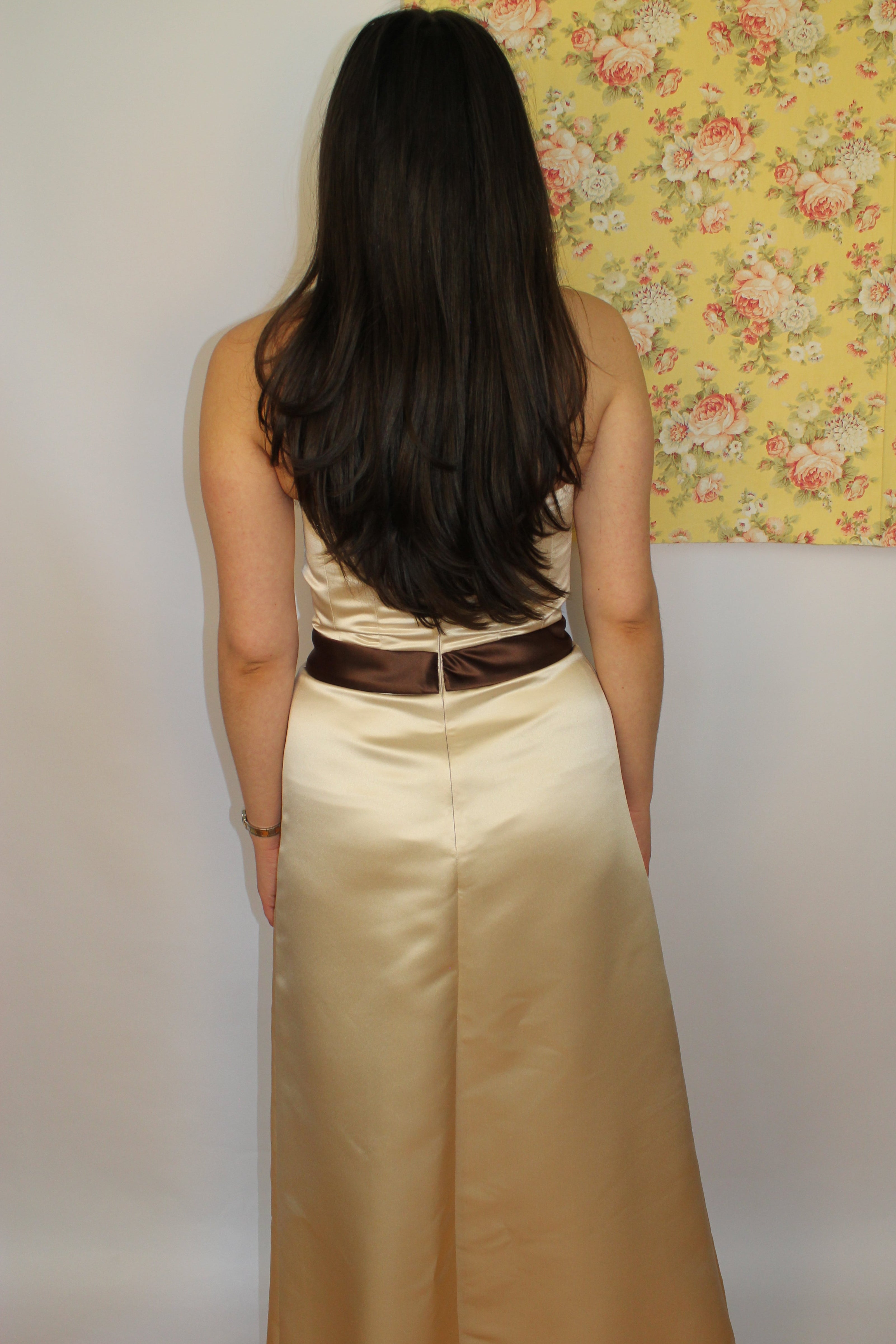 Champagne Gold Evening Dress with Brown Belt