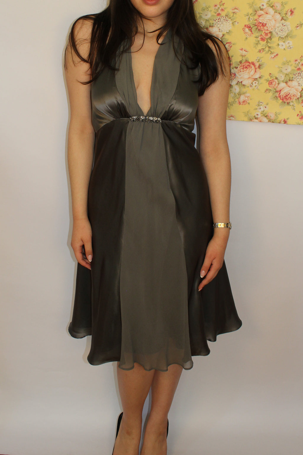 Grey Silk Halter Dress