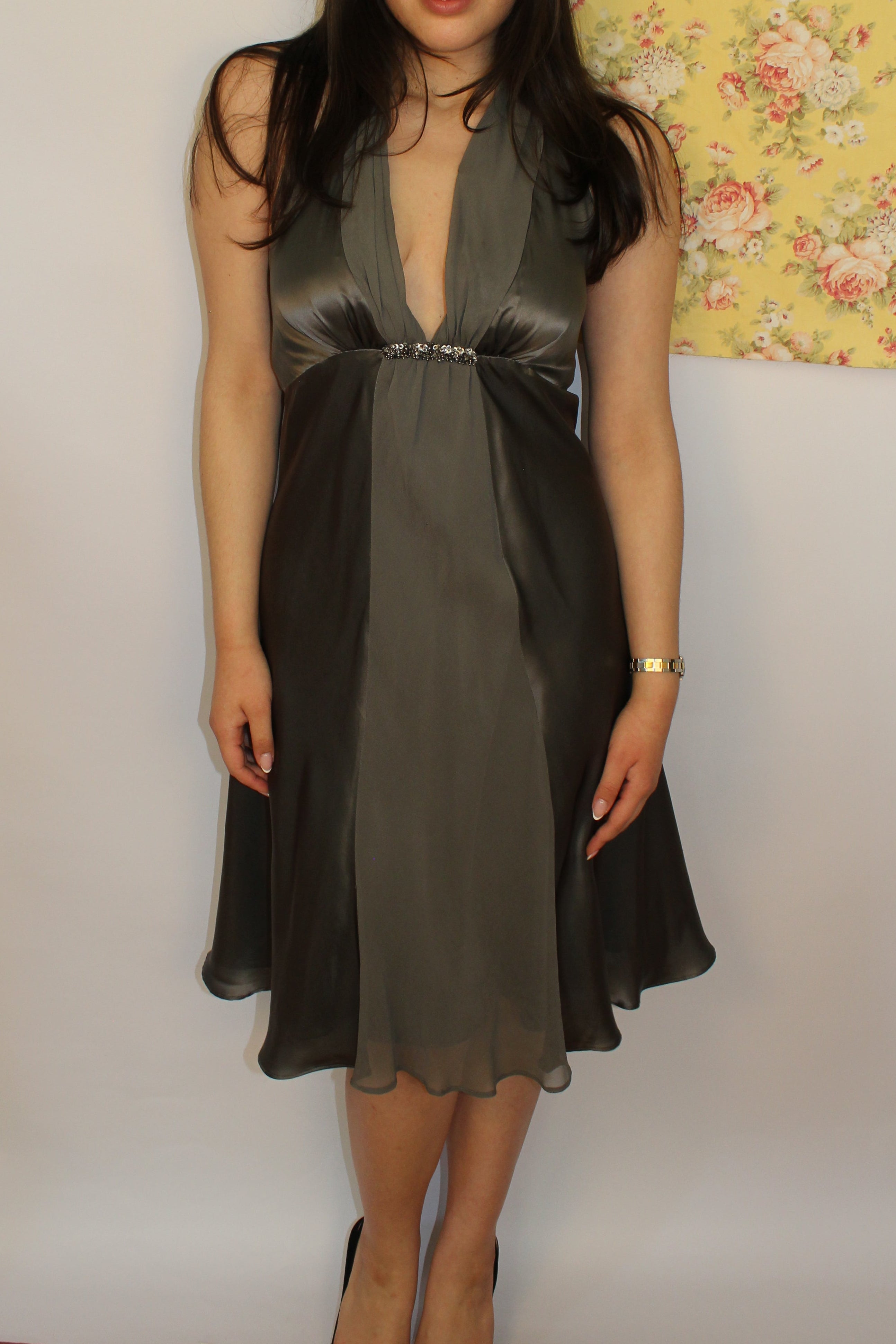 Grey Silk Halter Dress