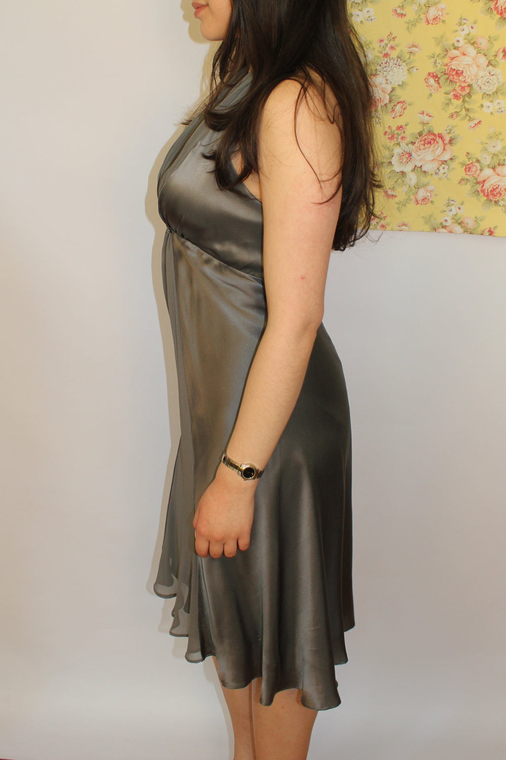 Grey Silk Halter Dress
