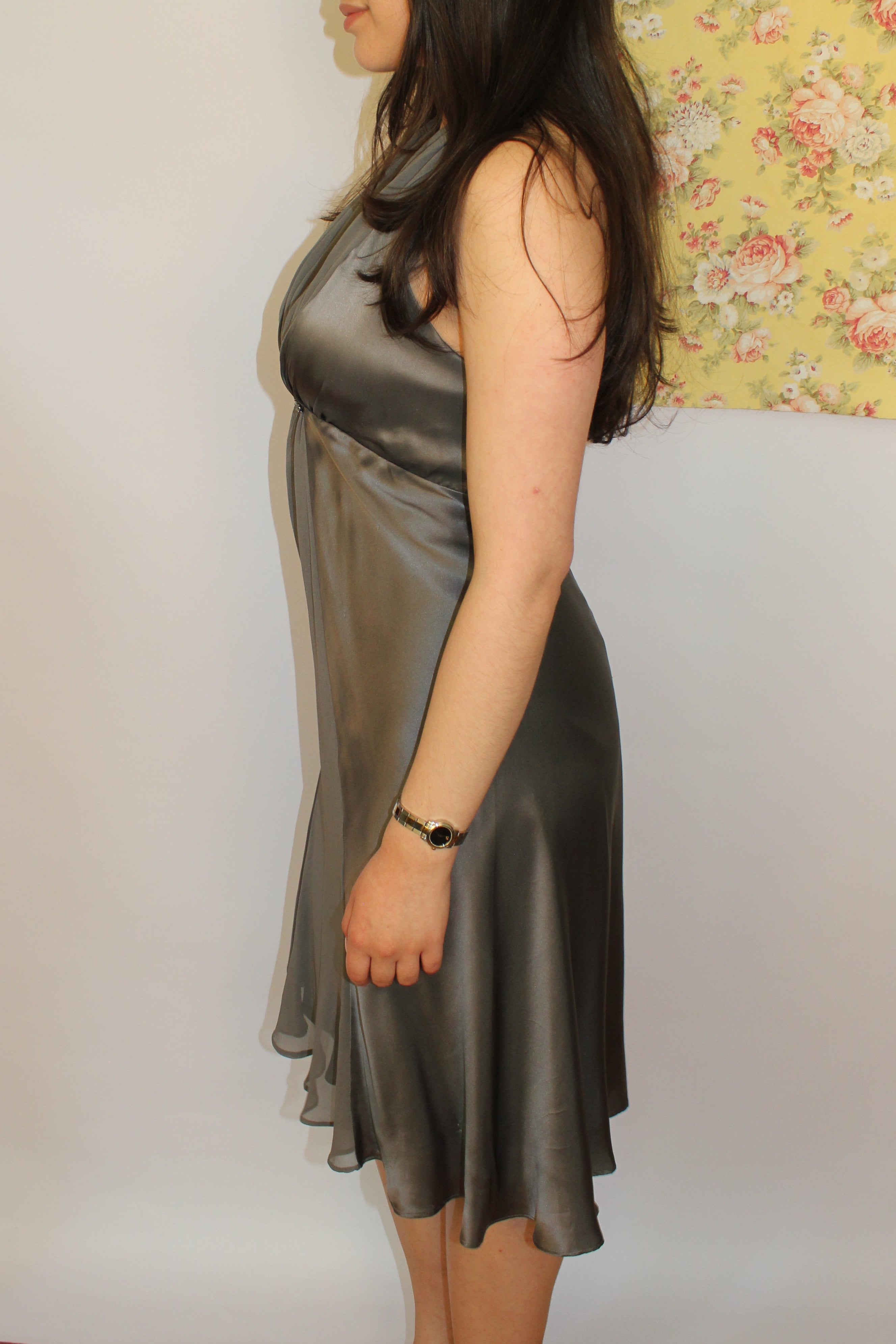 Grey Silk Halter Dress