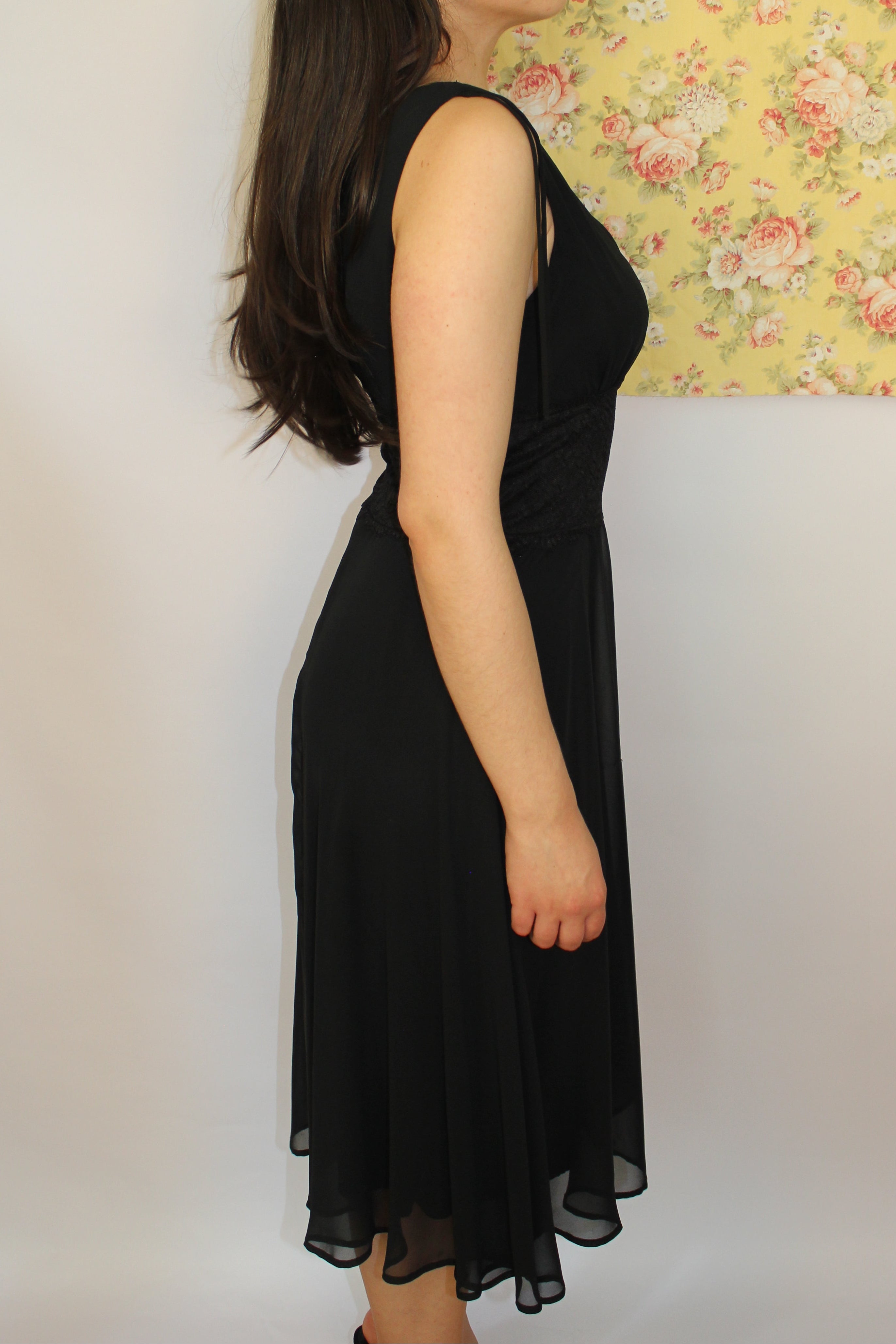 Black Lace Waist Detail Midi Dress