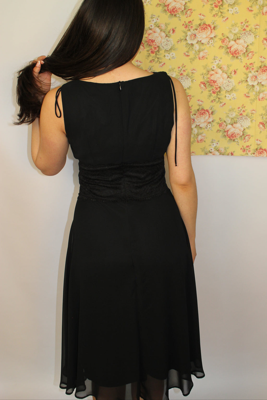 Black Lace Waist Detail Midi Dress