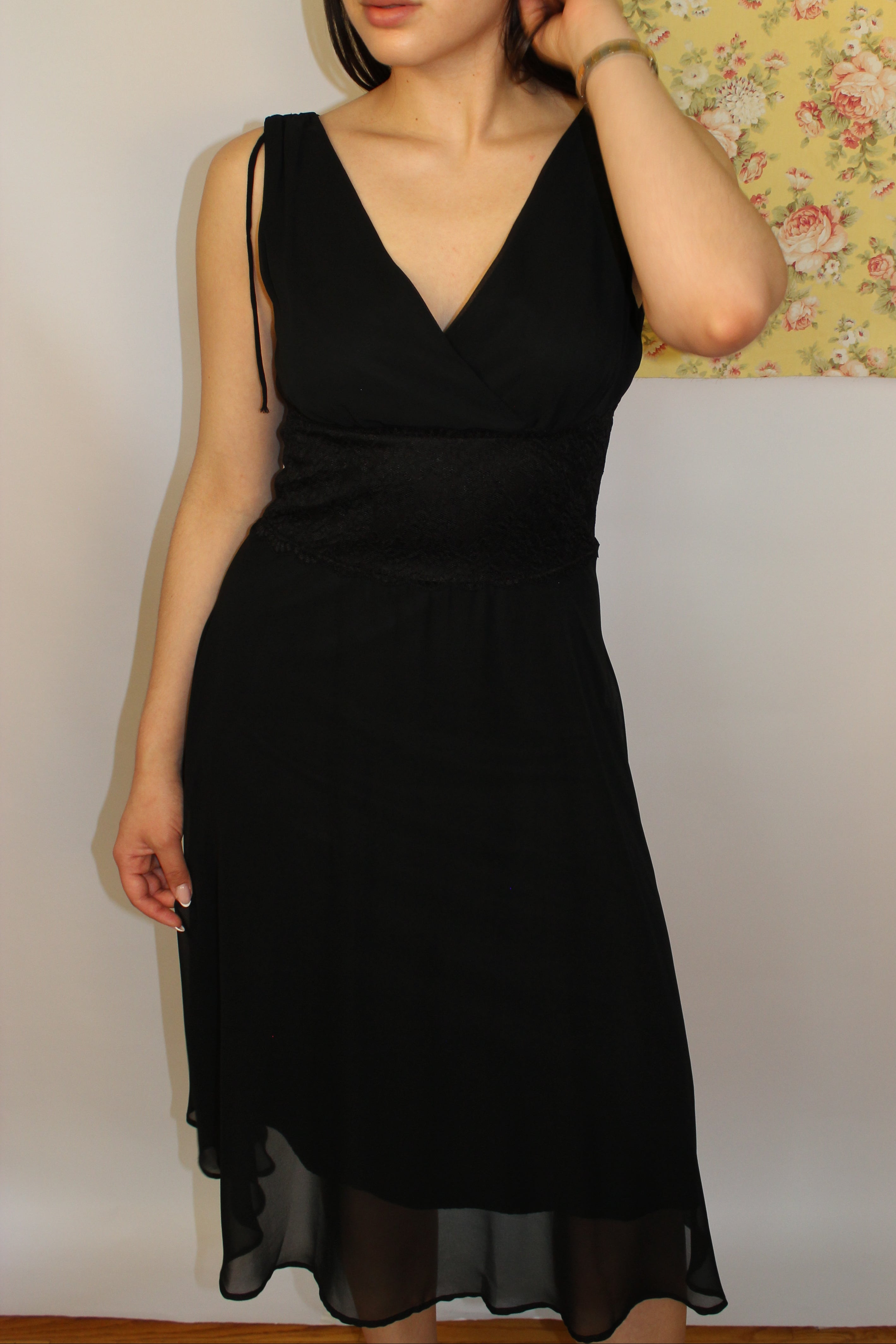 Black Lace Waist Detail Midi Dress