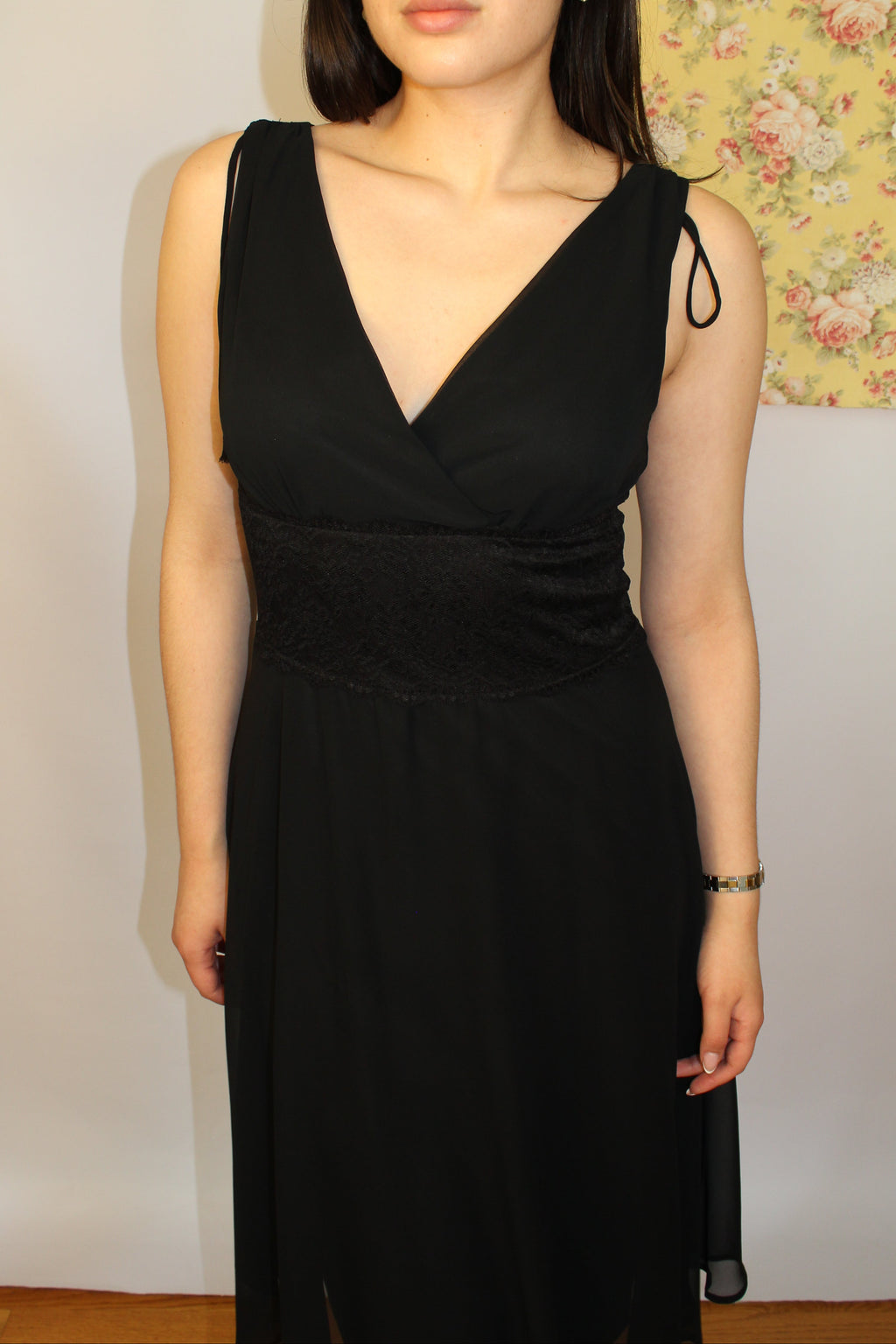 Black Lace Waist Detail Midi Dress